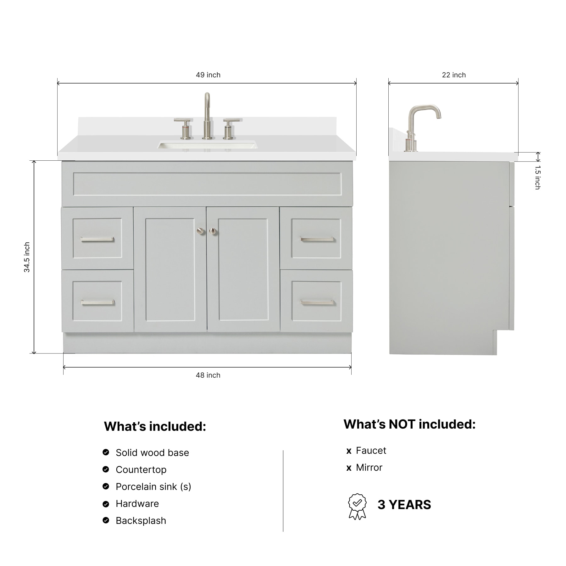 ARIEL F049SWQRVOGRY Bath-Vanity-Combo - View #3