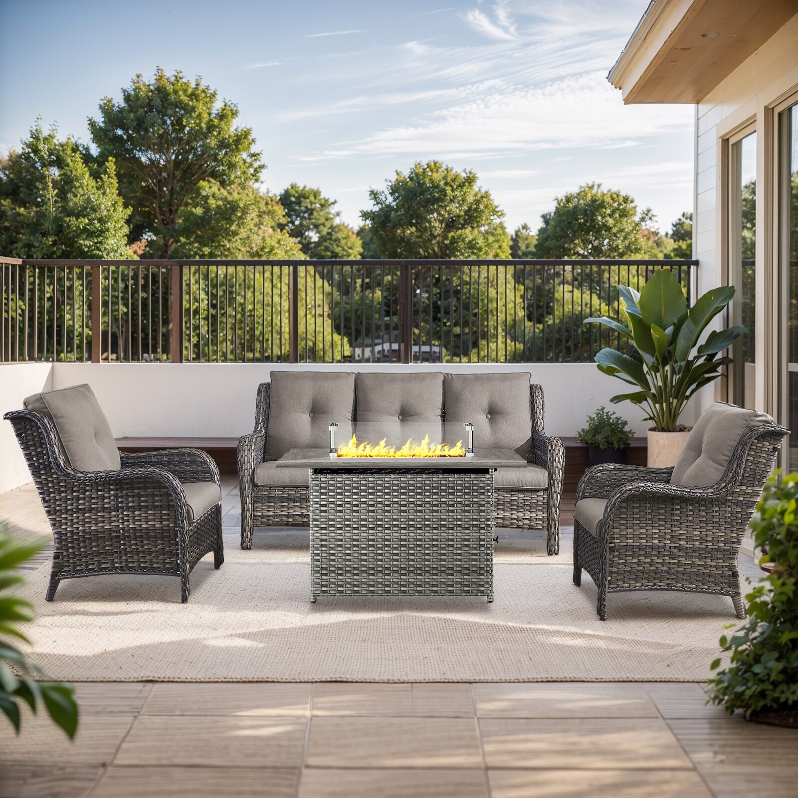  PA015017145-2 PAnorama Series 4 -Piece Wicker Patio Sofa Conversation Set with Gray Cushions
