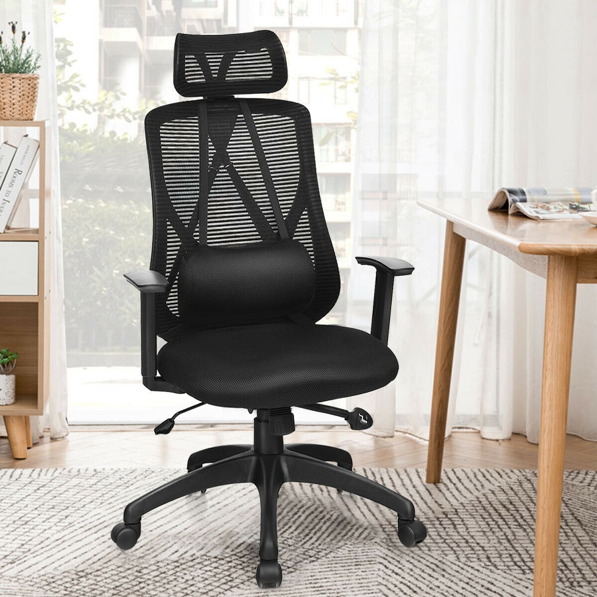 CASAINC Black Contemporary Ergonomic Adjustable Height Swivel Mesh ...