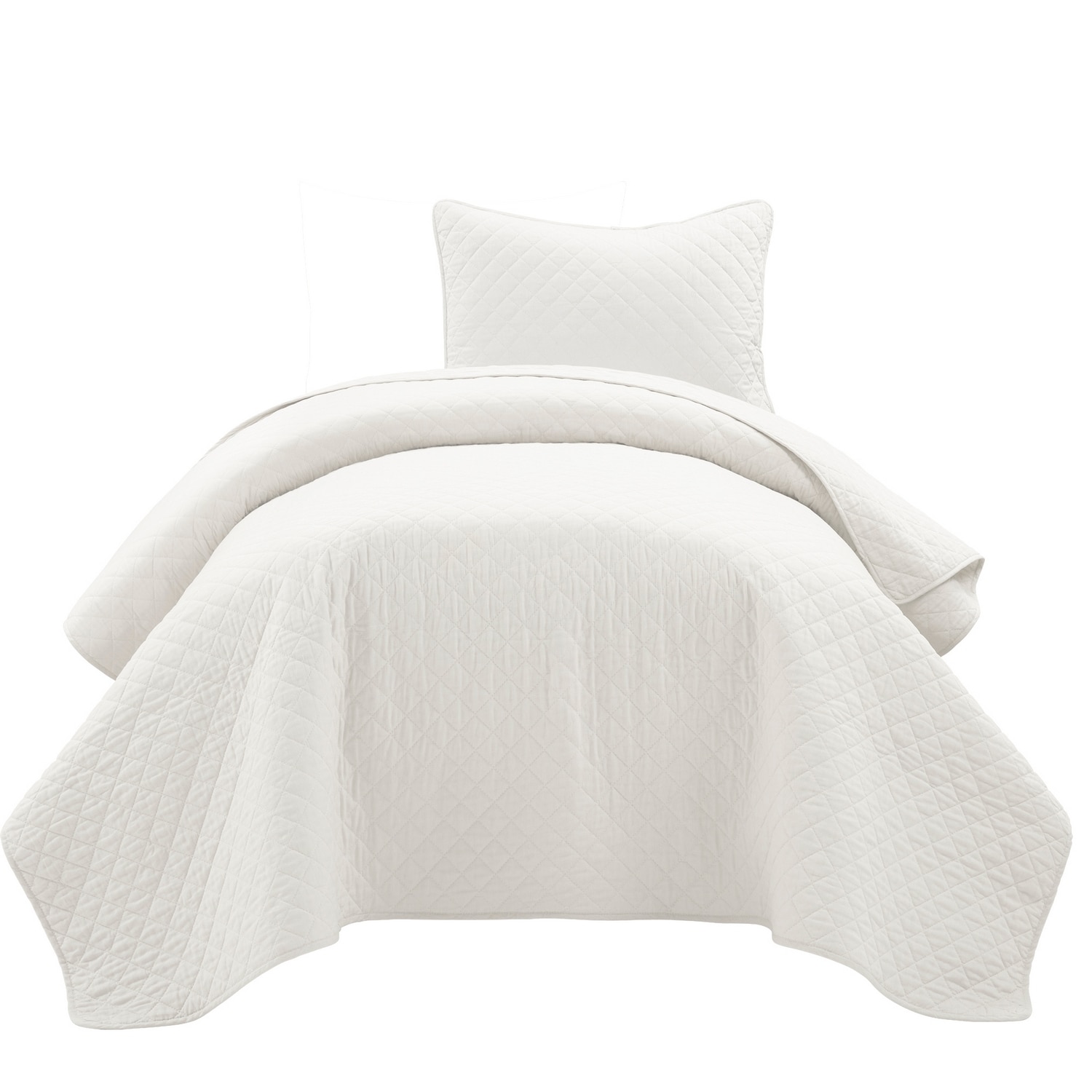 Pure White Twin XL Cotton Reversible Quilt Set