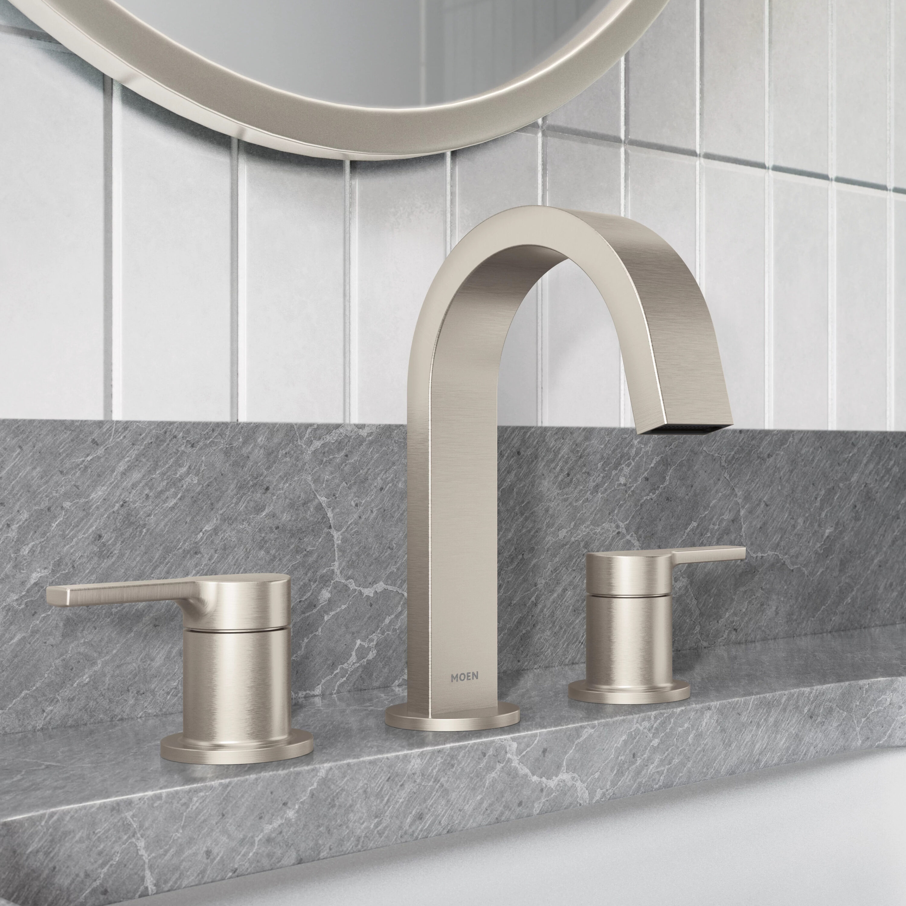 Moen Avri Spot Resist Brushed Nickel Widespread 2-handle WaterSense High-arc Bathroom Sink Faucet with Drain