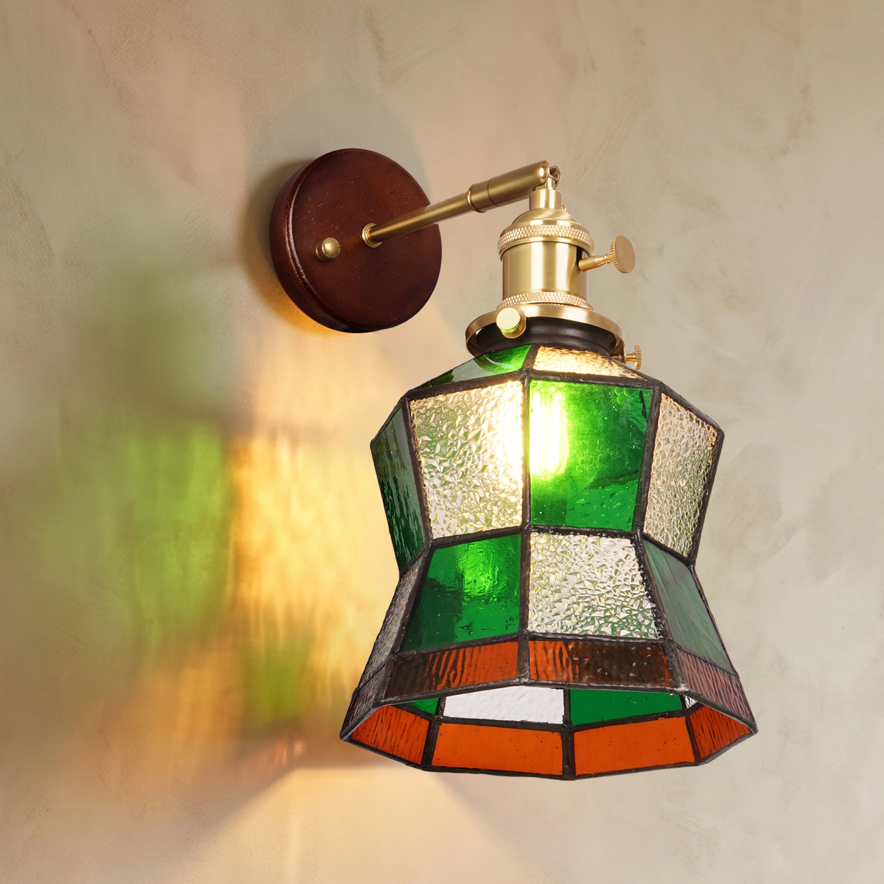 EFPERFECT Single Head Green Grid Stained Glass Wall Lamp 12 Inch Tiffany Style Wall Sconce