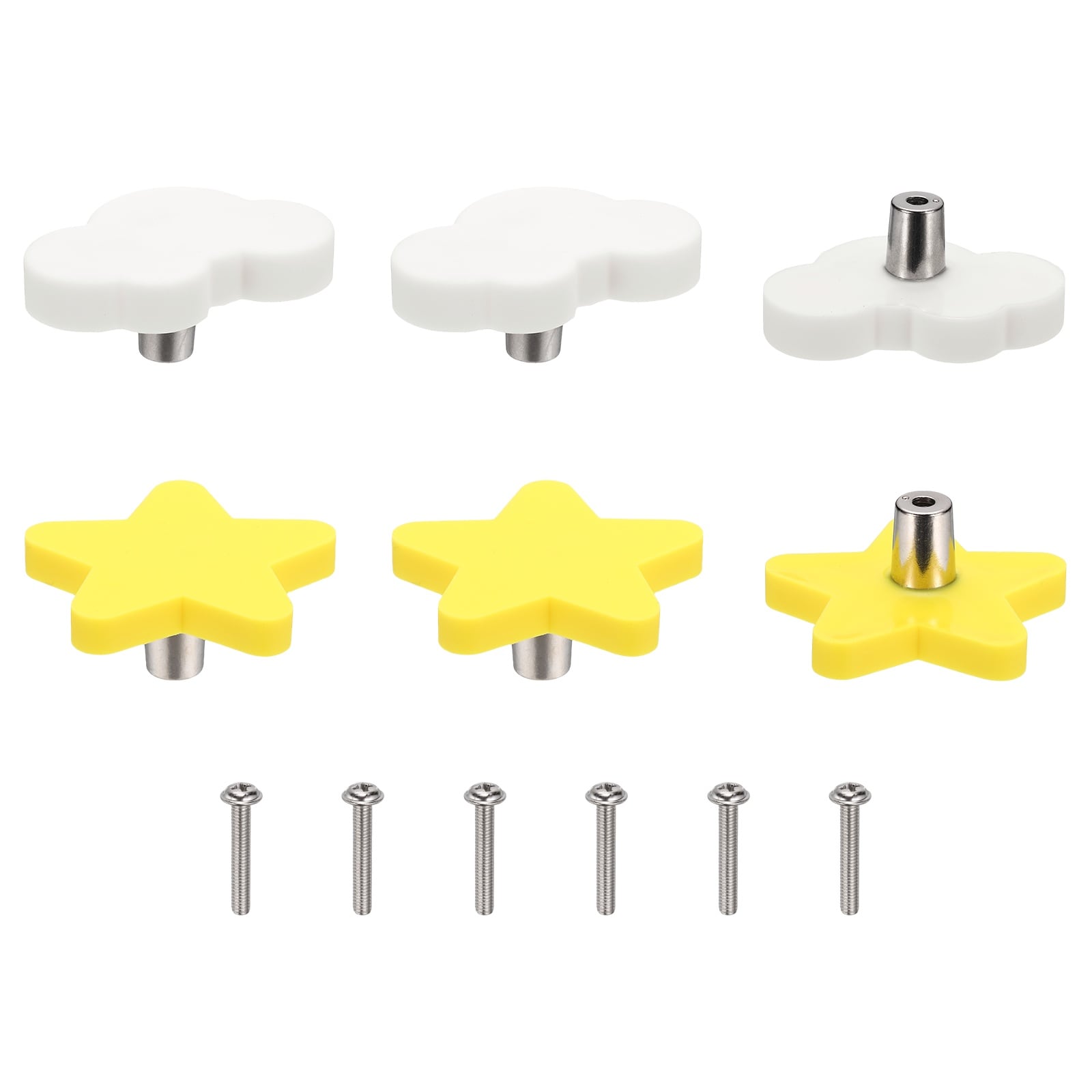 Unique Bargains 6pcs Cabinet Knobs Clouds/Star Soft Rubber Cabinet Handle Silicon Cute Drawer Pulls with Screws Dresser Knob for Decoration Bedroom Wardrobe Dresser Drawer Nursery White/Yellow