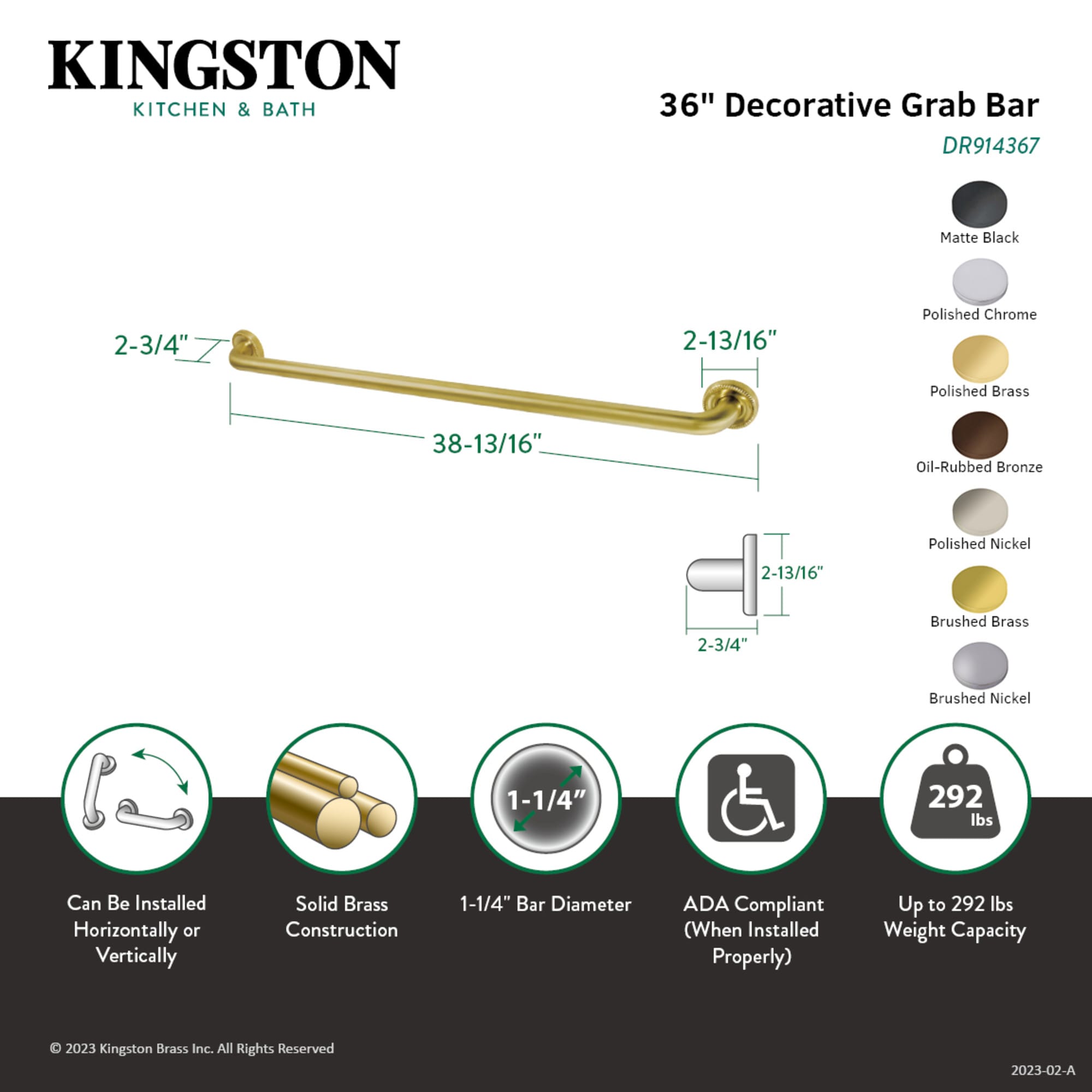 Kingston Brass WLDR914360 Grab-Bars - View #3