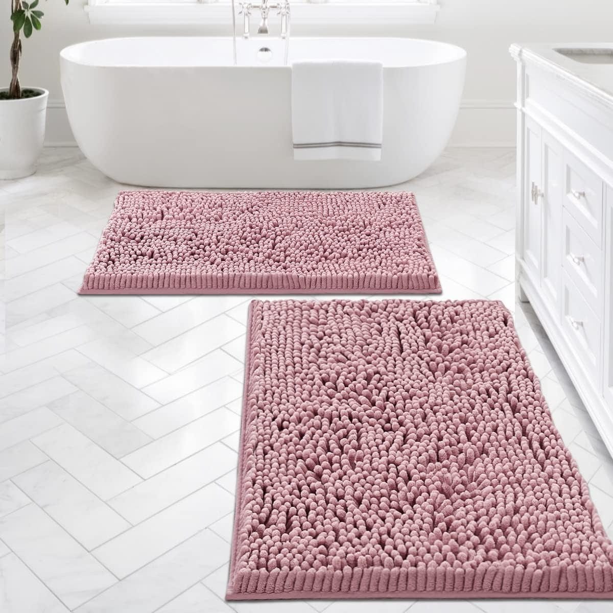 H.Versailtex  Chenille Bath Runner Rug 20 x 32 in ExtraSoft Absorbent NonSlip Bathroom Mat Pink