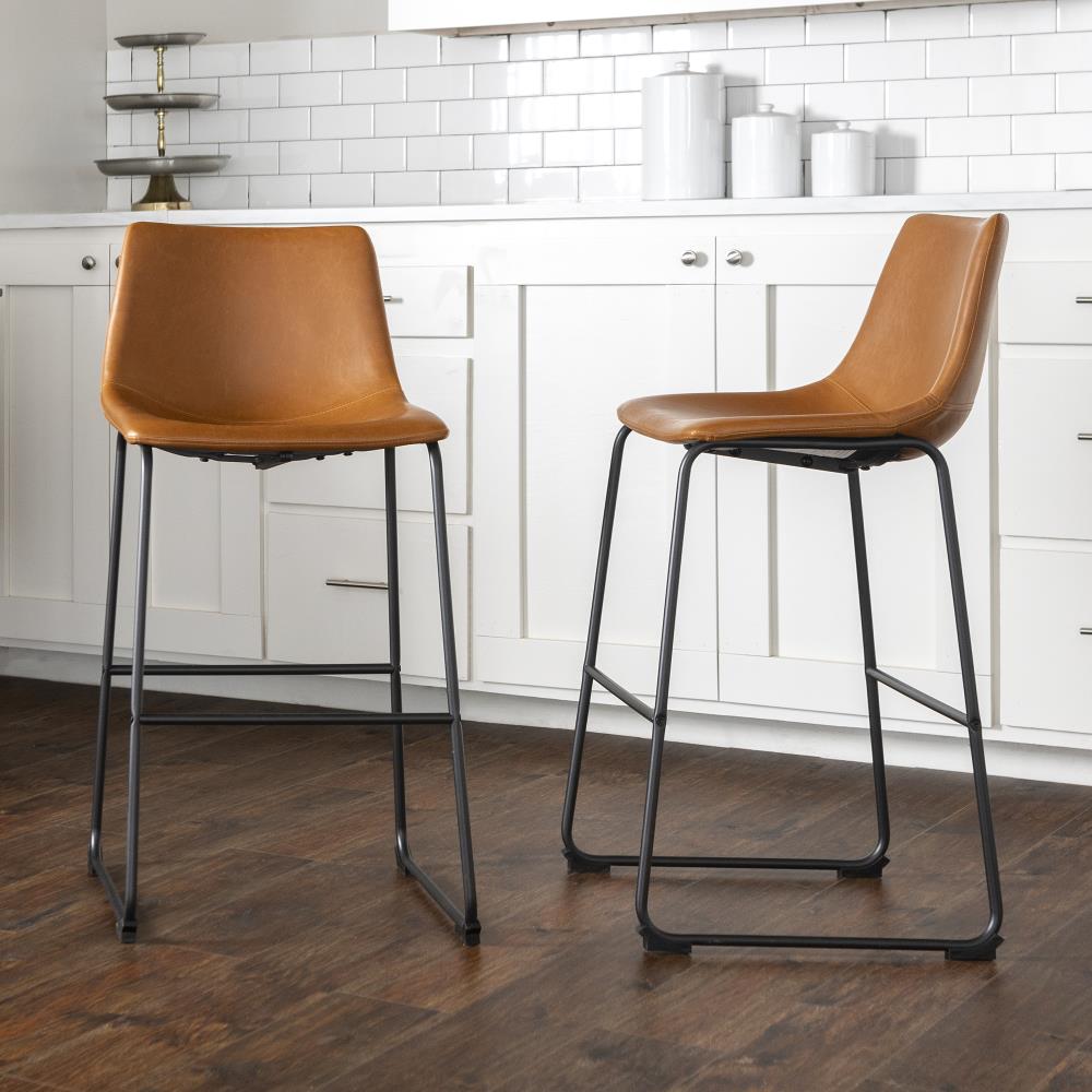 Walker Edison Set of 2 Whiskey Brown Bar Height Upholstered Bar Stool ...