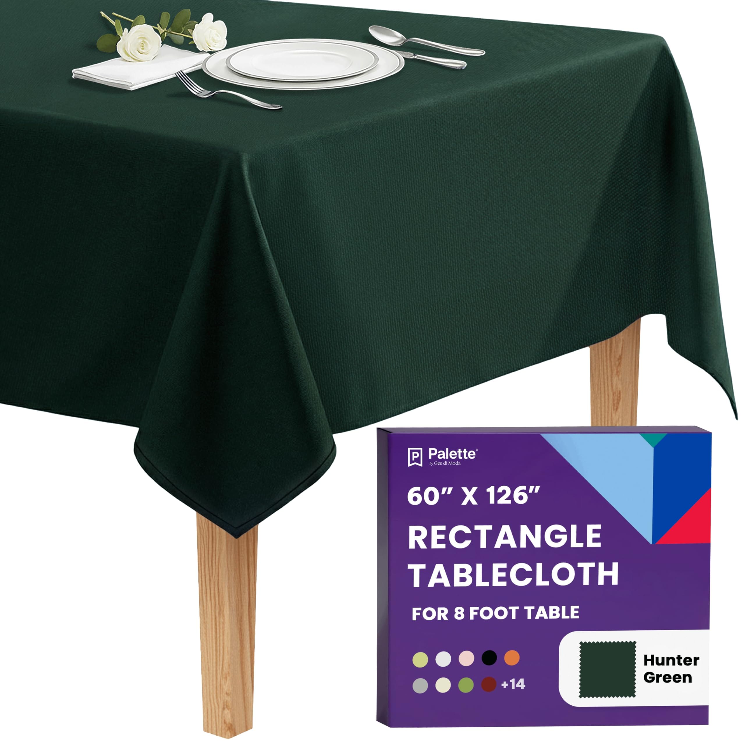 Gee Di Moda  Rectangle Tablecloth - 60 x 126 Inch Hunter Green Rectangle Table Cloth - Heavy Duty Washable Fabric - for Buffet Table Holiday Party Dinner Wedding and Baby Shower