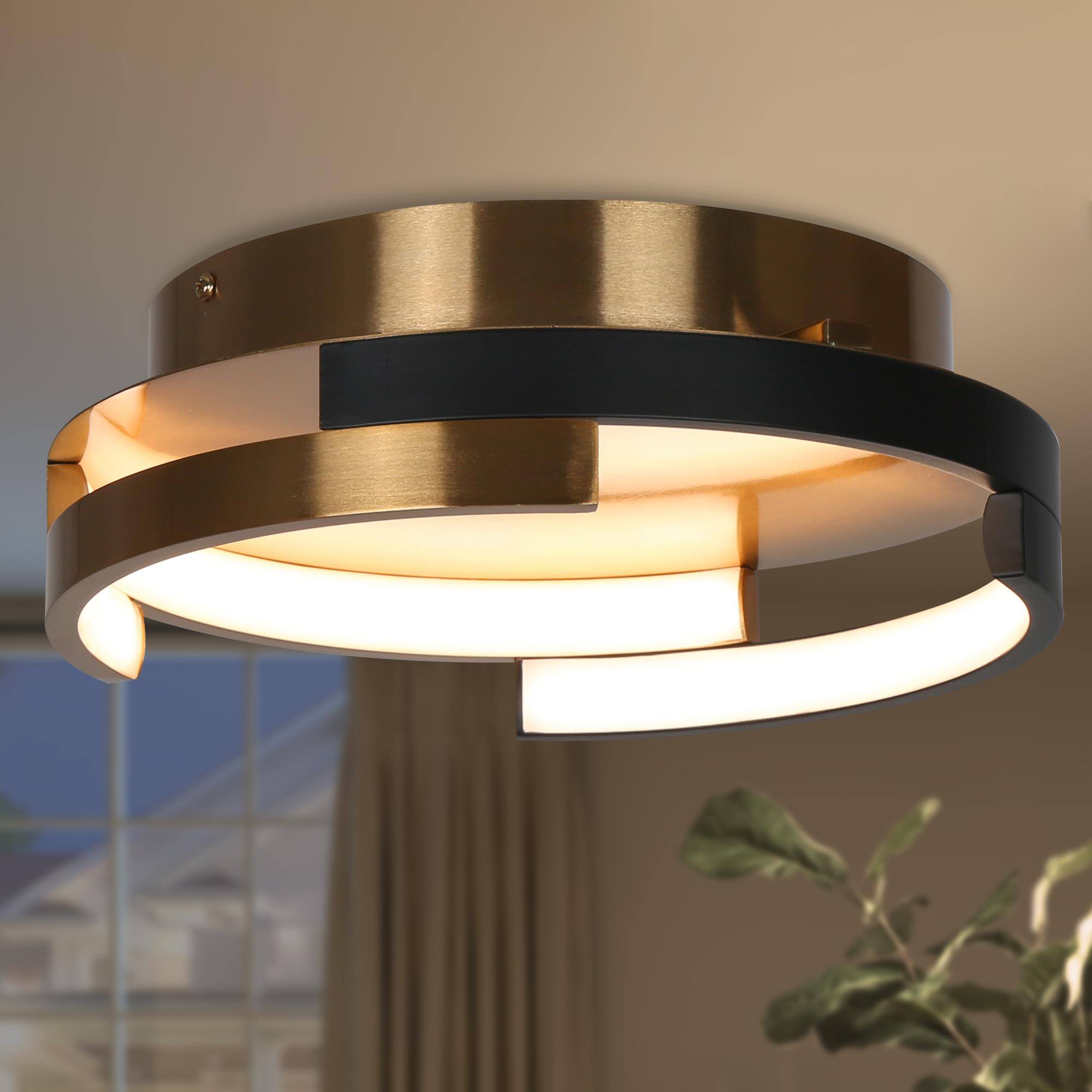 ZEVNI L3BMMYN3W4645SC7 Elvin 2 -Light 12 Satin Gold Integrated LED Semi Flush Mount Light