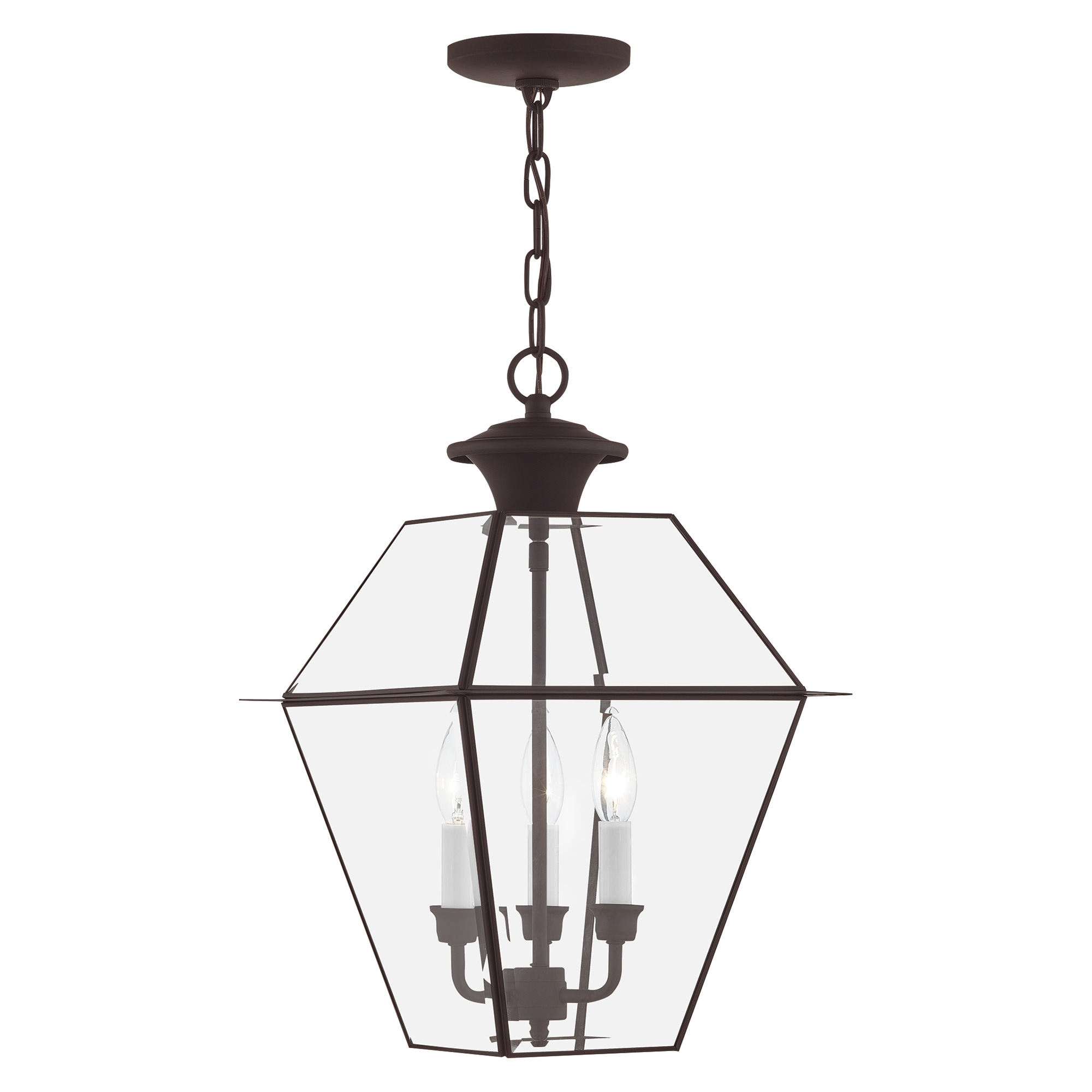 Livex Lighting 2385-07 Westover 3 -Light Bronze Traditional Beveled glass Lantern Medium Outdoor Hanging Pendant light