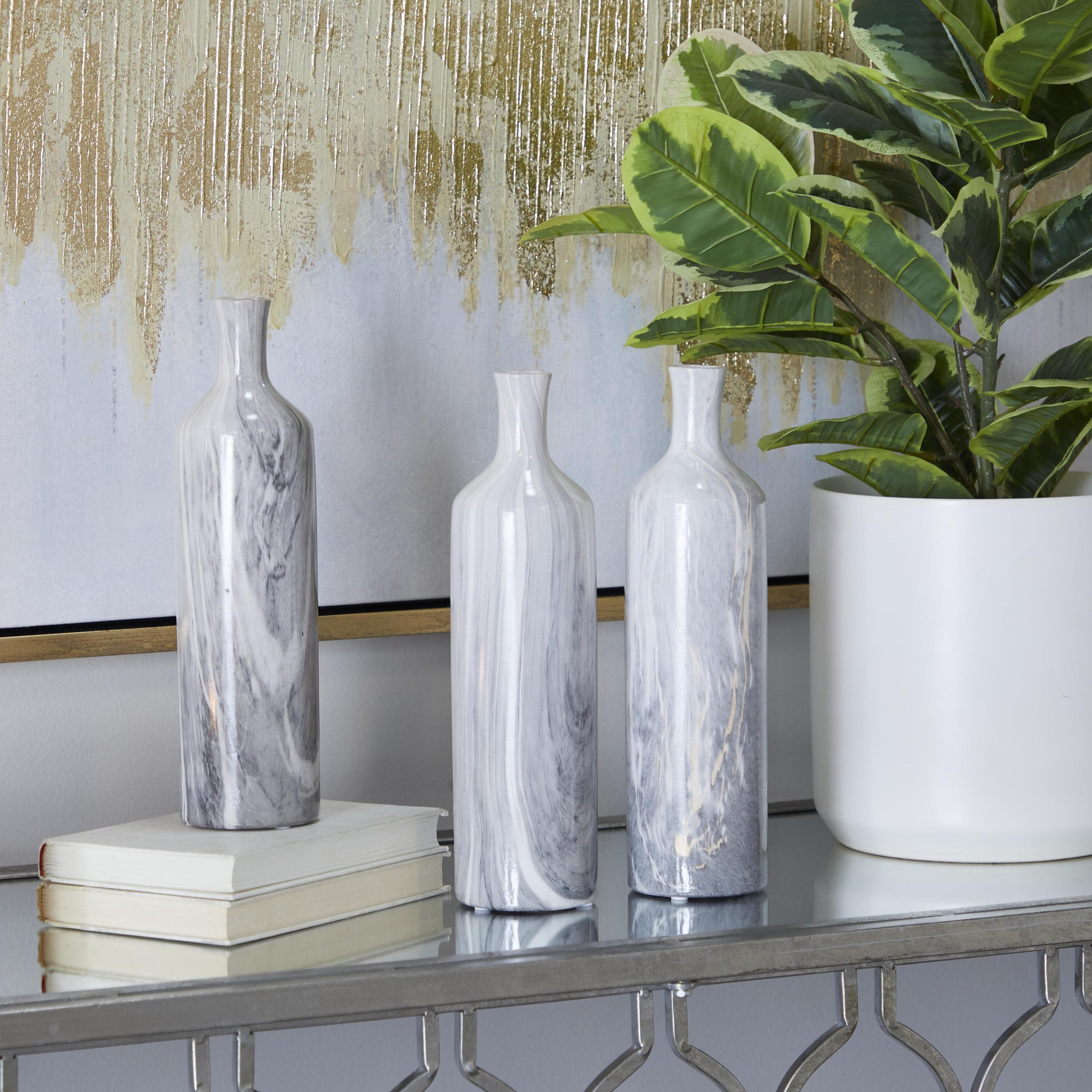CosmoLiving by Cosmopolitan 93692 3 -Pack Gray Stone Modern Vase