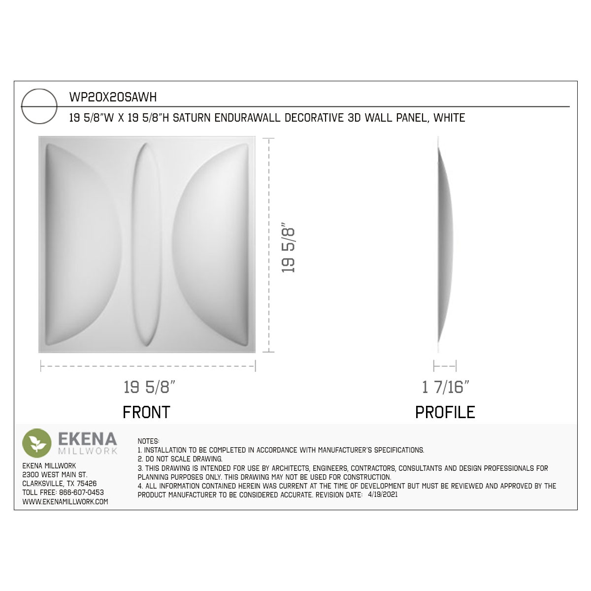 Ekena Millwork WP20X20SAWH Wall-Panels - View #2
