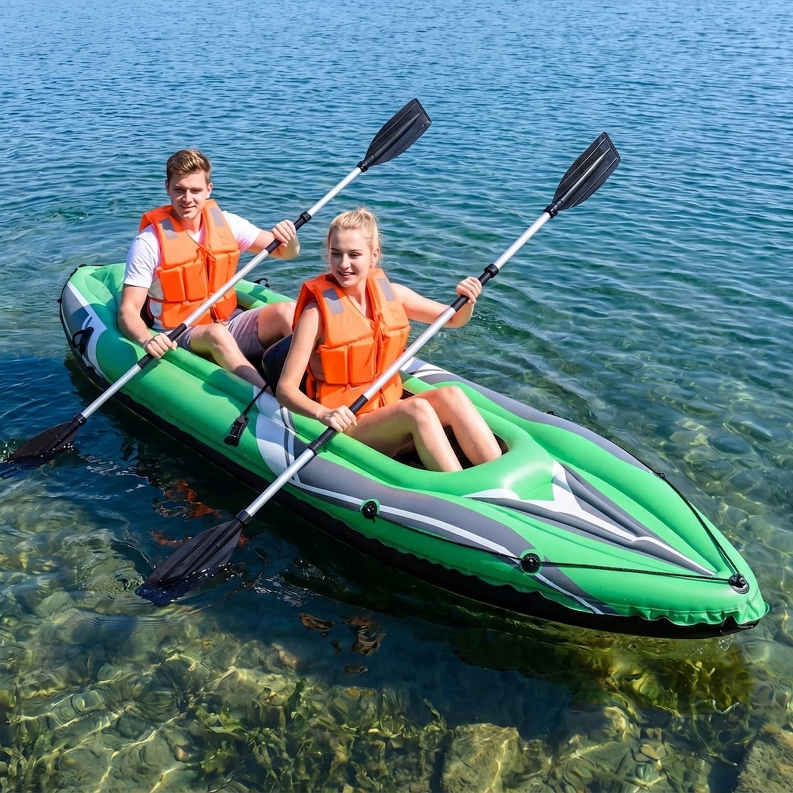 SUGIFT 11.5-ft Inflatable Kayak 2 Person with Aluminum Paddles Inflatable Backrests and 352-lb Capacity - Green