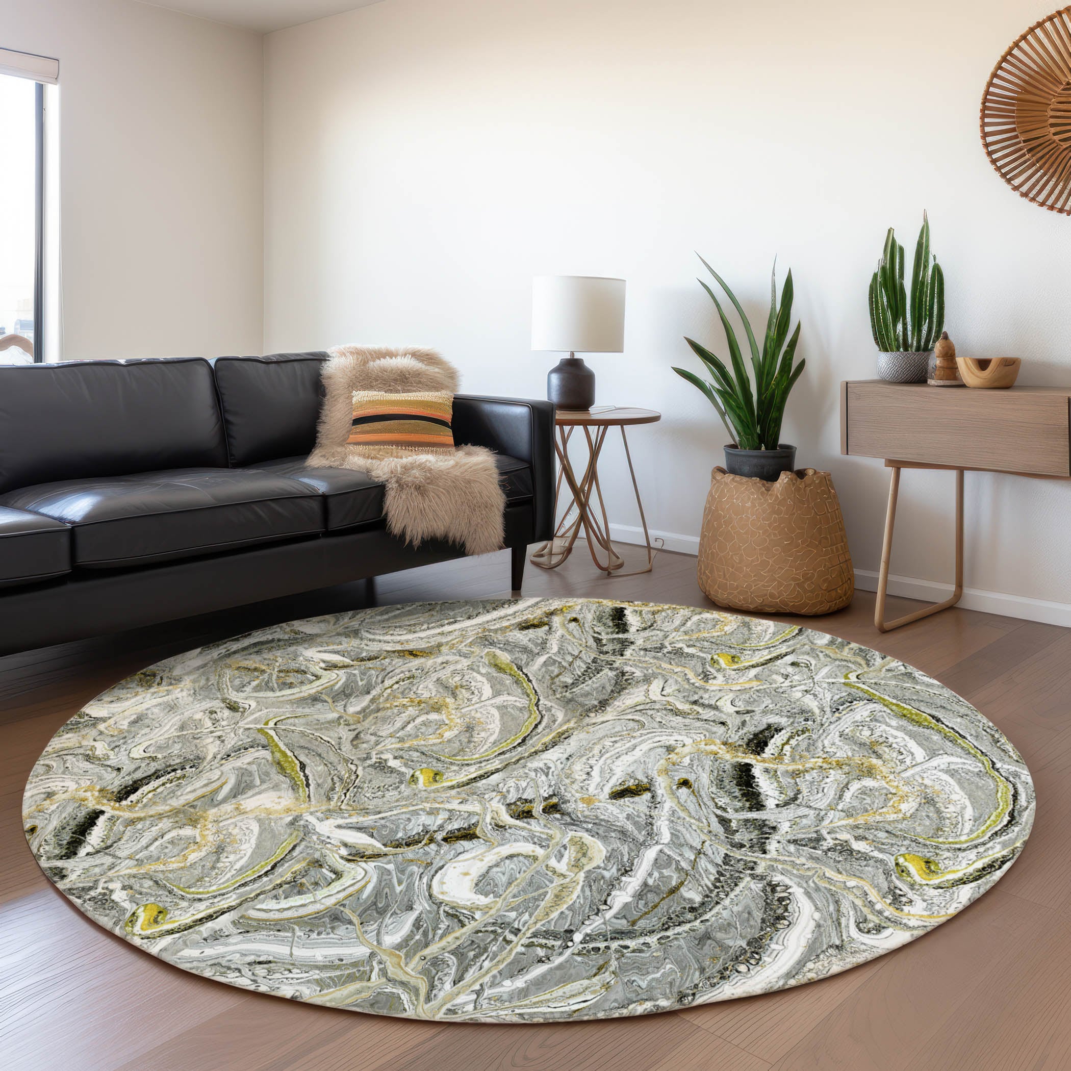 Addison Rugs AMF57CY8RO 8 x 8 (ft) Loomed Polyester Cyclone Round Indoor Abstract Machine washable Area rug