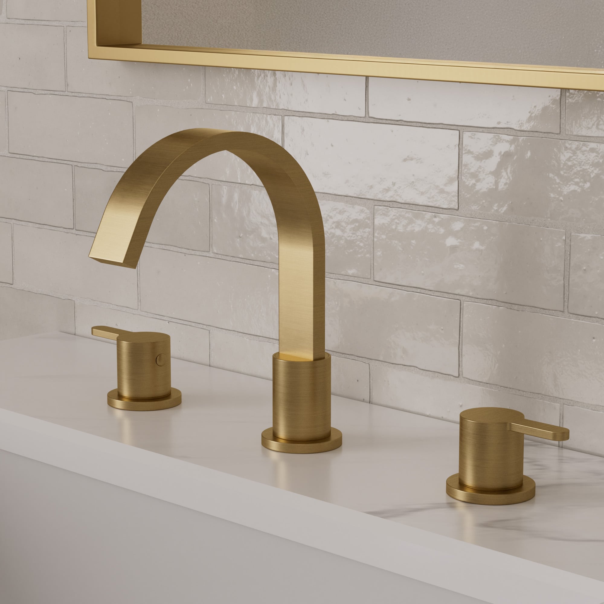 GRANDJOY Waterfall 8‑Inch Widespread Double Handle Bathroom Faucet 1.2 GPM in Brushed Gold with Pop‑Up Drain