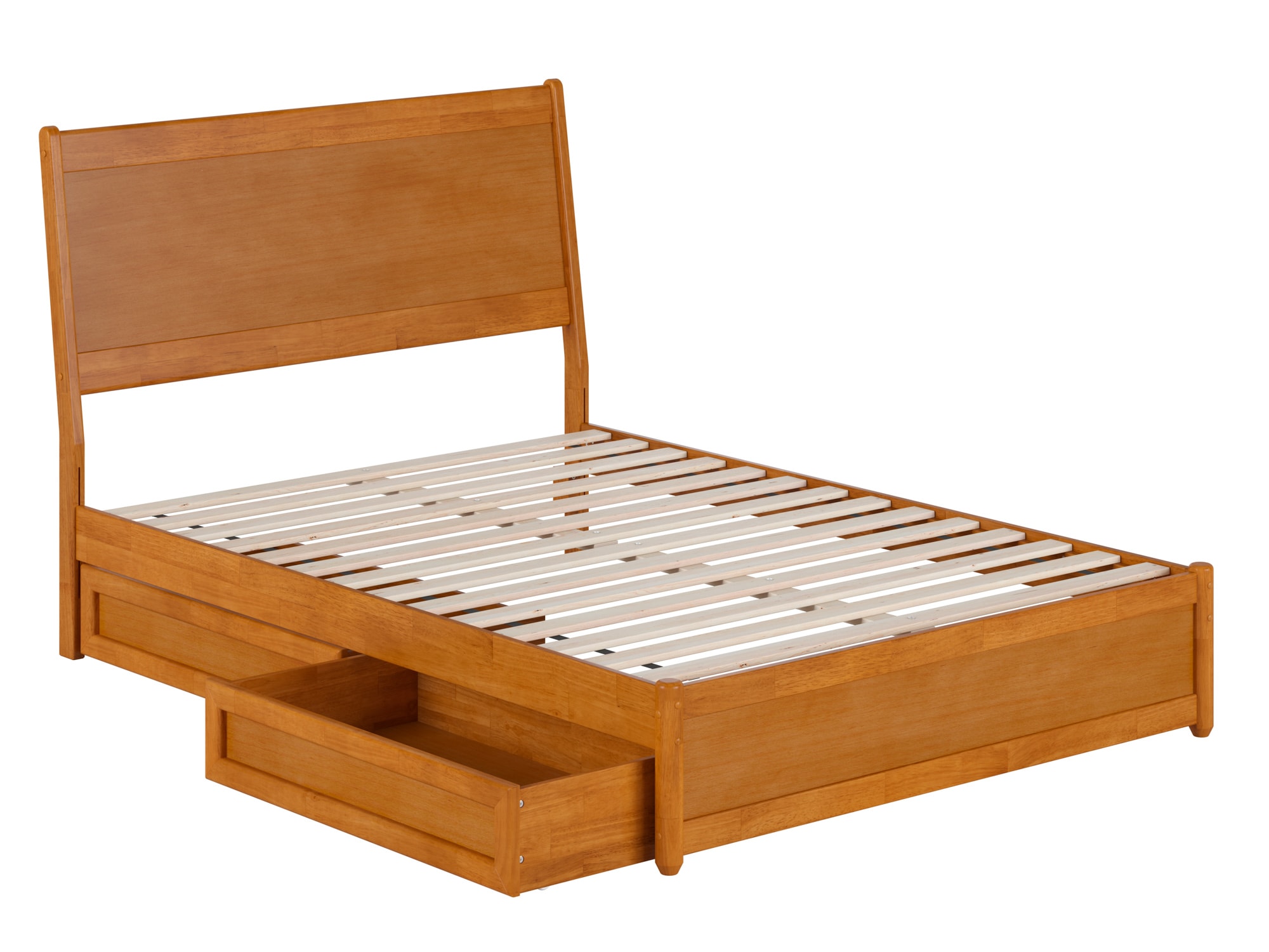 Light Toffee Full Wood Platform Bed with Storage Drawers