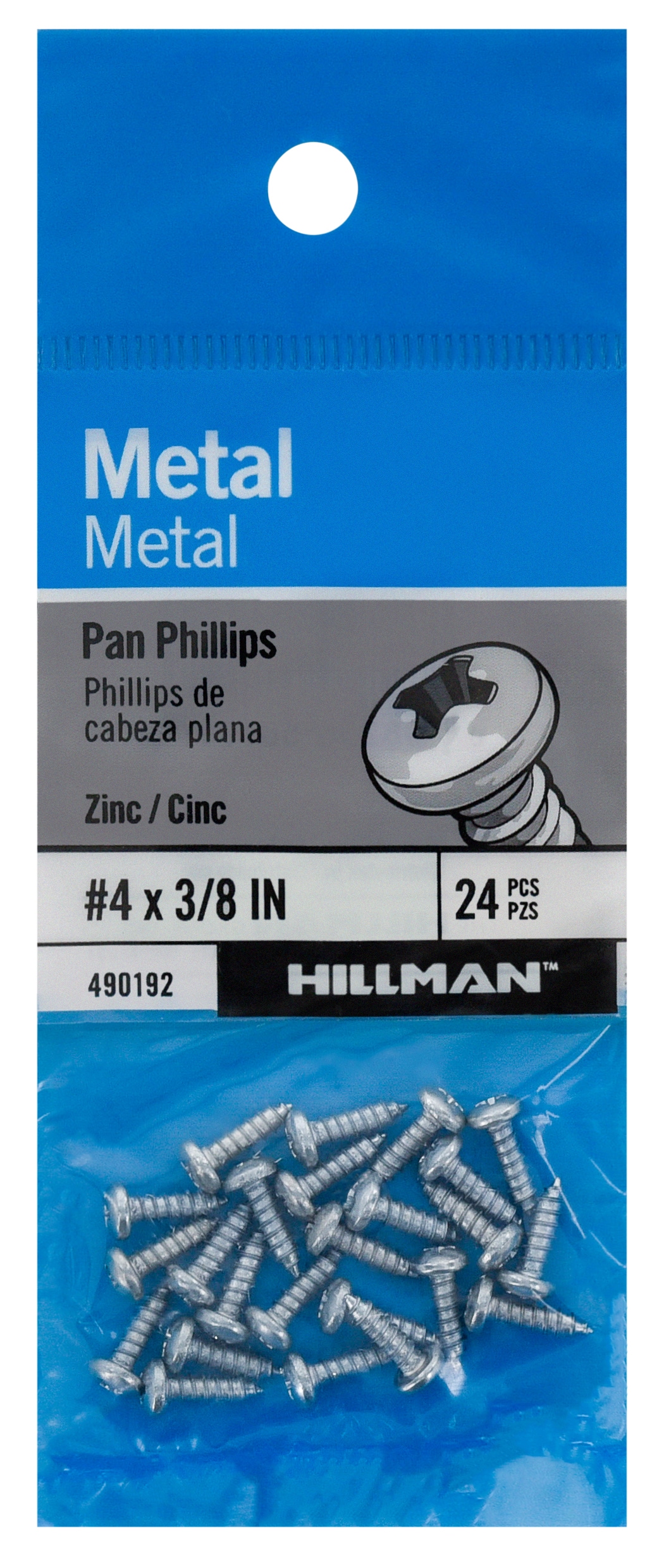 Hillman Pan Head Phillips Drive Sheet Metal Screws Steel 4 x 3/8in L 100 per box 