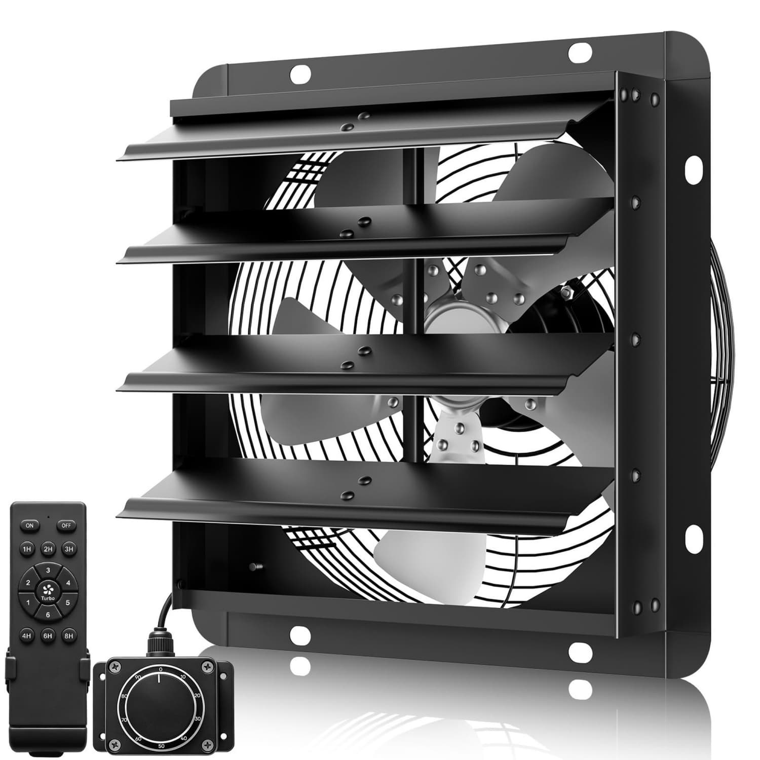 OGETFUUR 14-in Black Exhaust Fan with Timing Remote 18-Speed Dual Control for Garage Attic