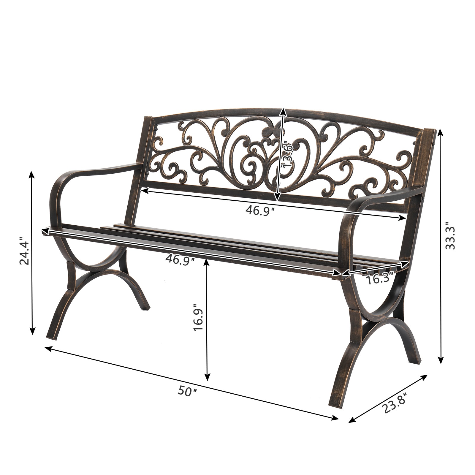 Winado 50-Inches L Park Benches Iron Park Bench #LO1G56000447