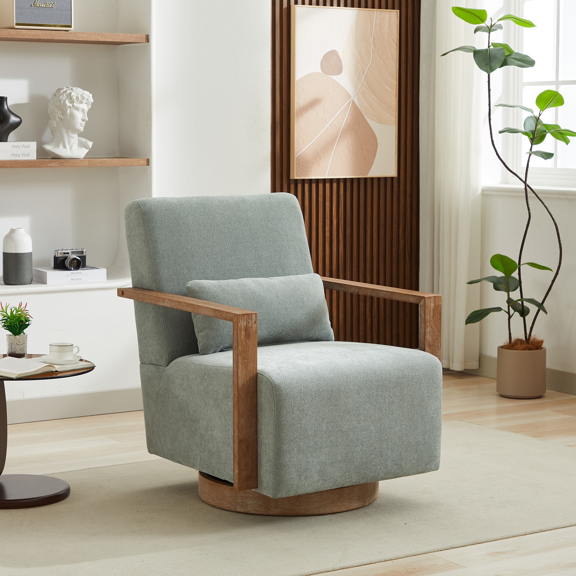 Lycvki 1627 Casual Pale Green Linen Swivel Accent Chair