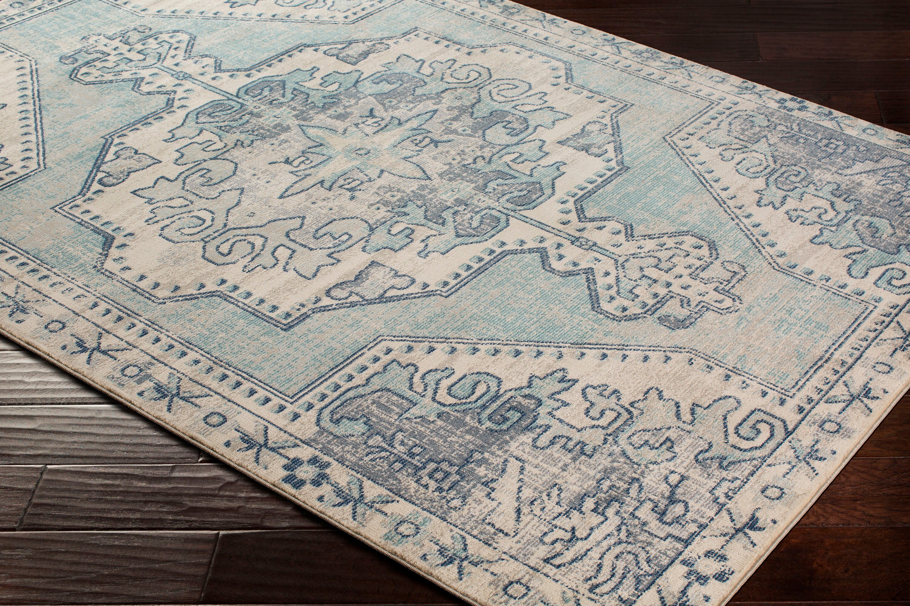 Rectangular Gray Stain-Resistant Synthetic Area Rug