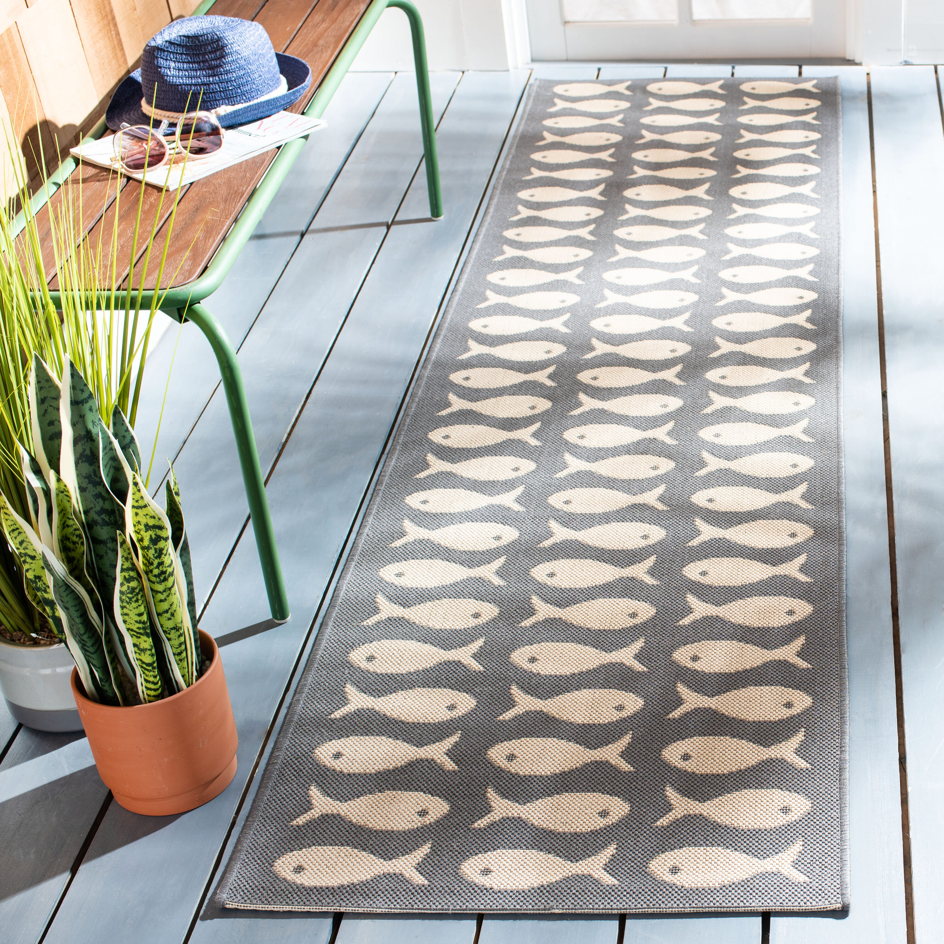 Safavieh CY6013-236-210 Courtyard 2 x 10 (ft) Loomed Synthetic Gray/Beige Rectangular Indoor/Outdoor Geometric Runner rug
