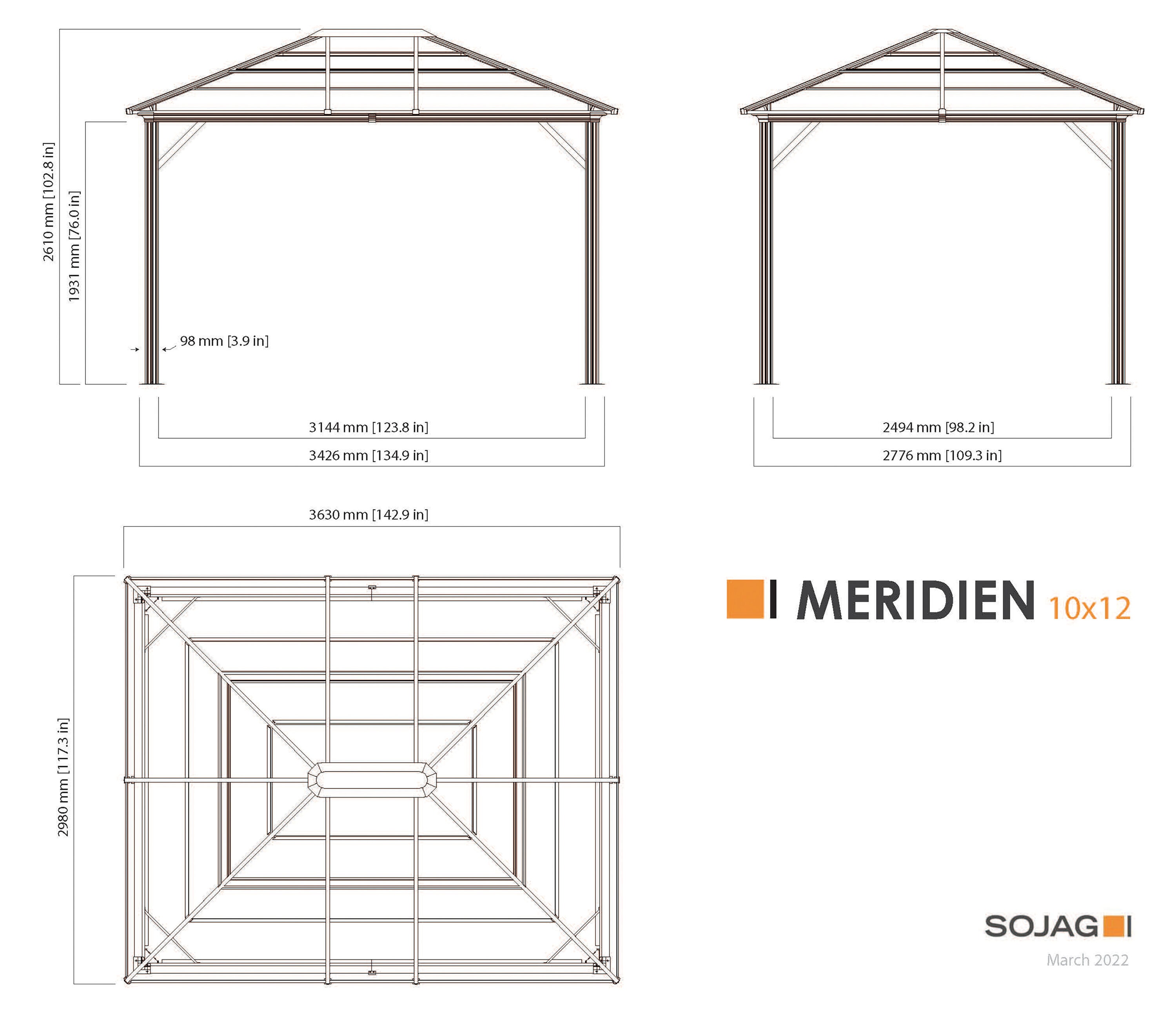 Meridien 10 ft x 12 ft Dark Gray Aluminum Hardtop Gazebo
