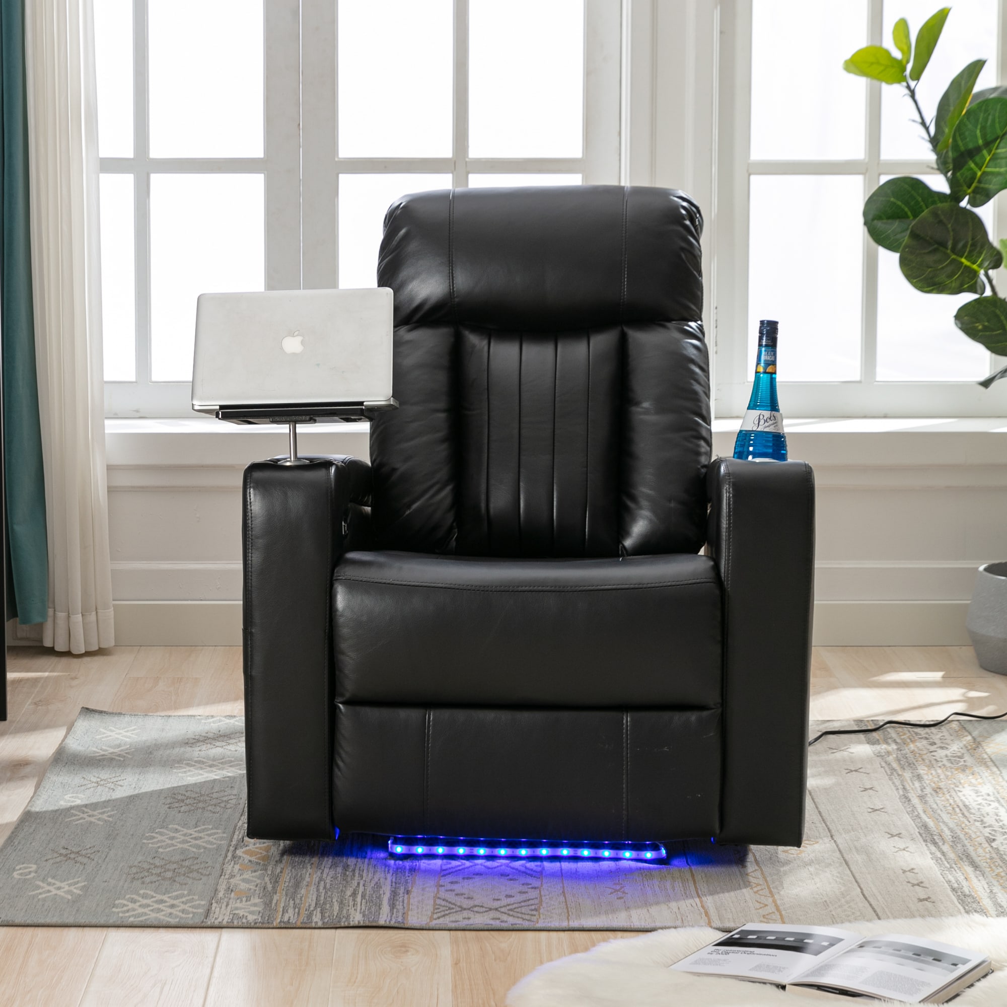 LOVMOR SF-L-N719S000710B Premium Power Recliner with Storage Arms Swivel Tray Table and Cell Phone Stand in Black