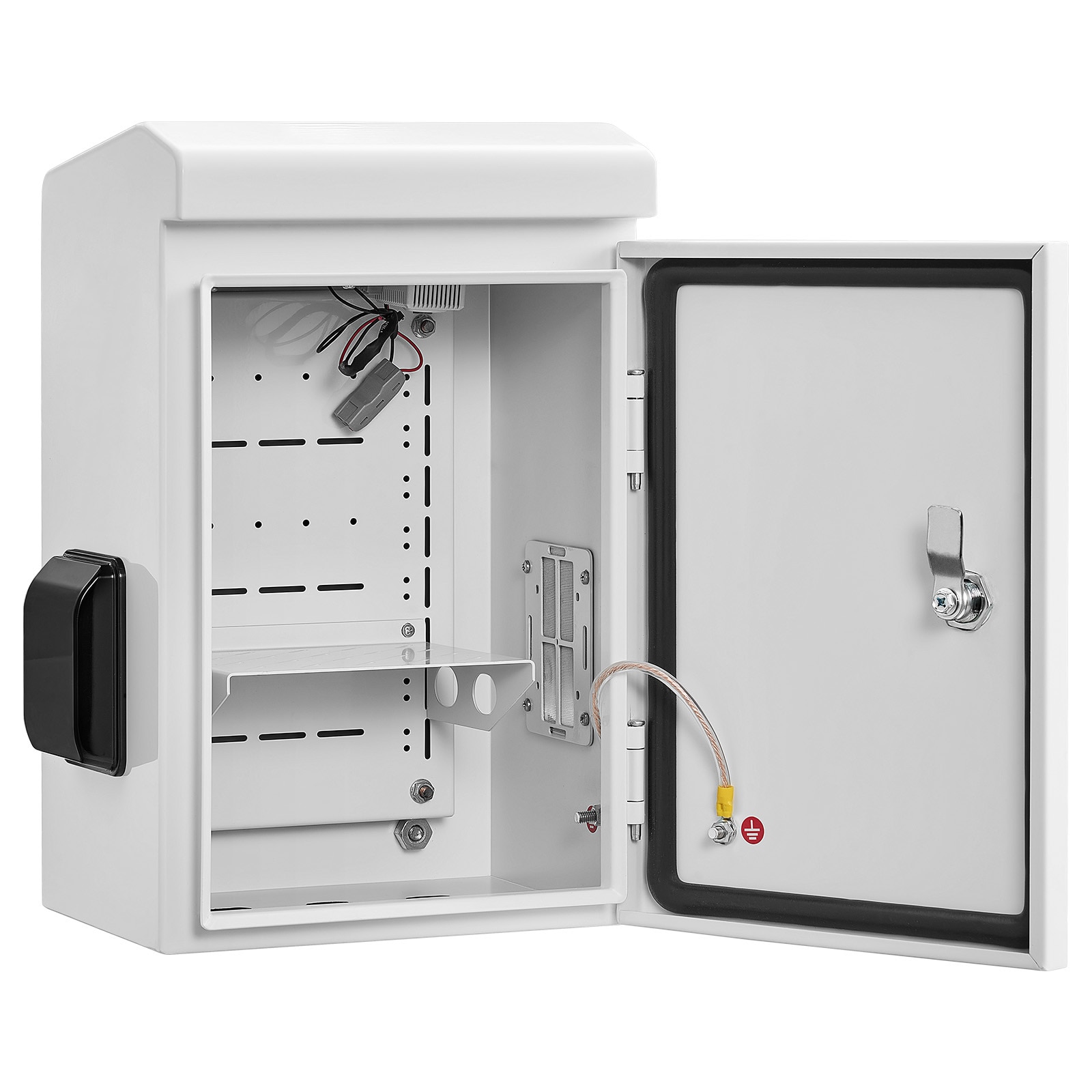 VEVOR Outdoor Electrical Box Cold-Rolled Steel Electrical Junction Box with Thermostat and Fan Rain Hood Ventilated Design IP65 Waterproof Hinged Enclosure Wall/Pole Mounted 16 x 12 x 8 in
