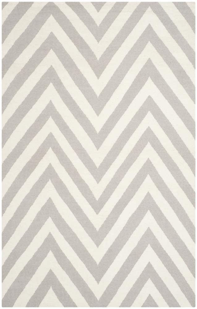 Safavieh DHU568B-5 Dhurries Geia 5 x 8 (ft) Wool Gray/Ivory Rectangular Indoor Chevron Coastal Area rug
