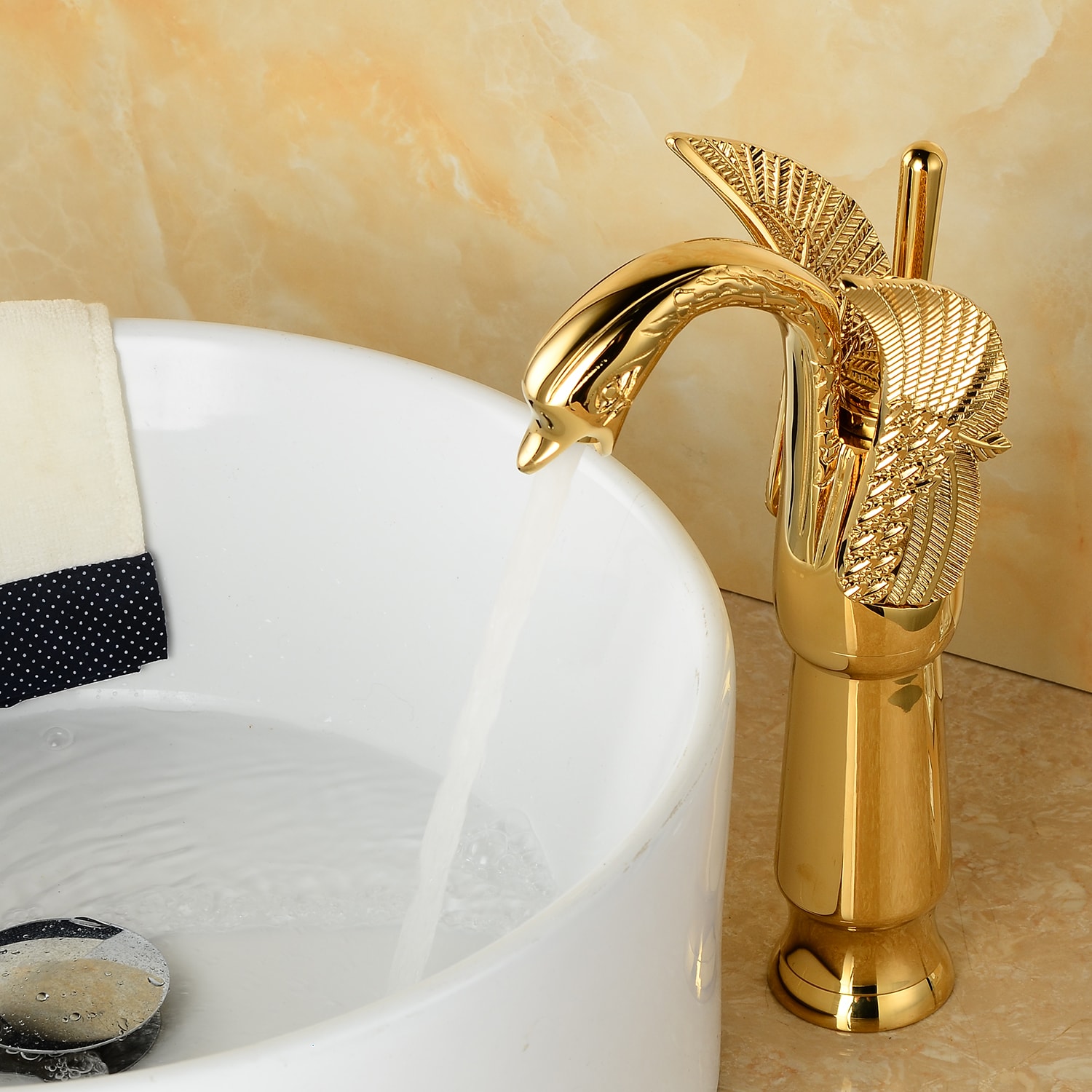 Bwe Polished Gold Vessel 1 Handle Watersense Bathroom Sink Faucet With Drain A 97001h Gold At 7507