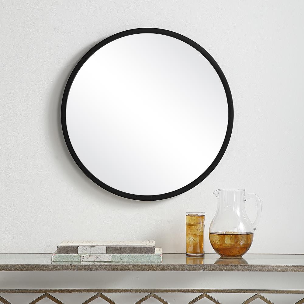 Global Direct 24-in W x 24-in H Round Matte Black Framed Wall Mirror at ...