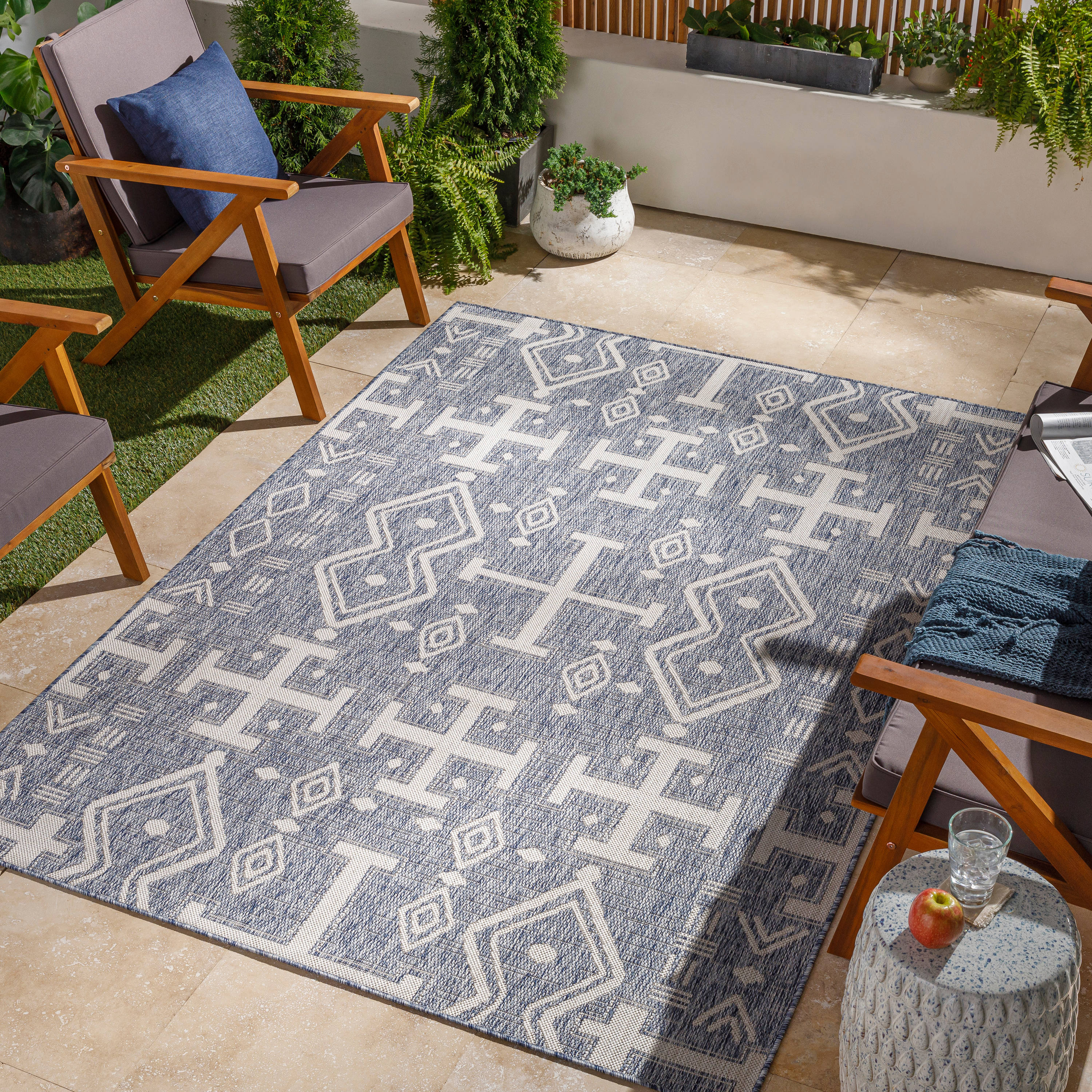 Livabliss TRG2323-679 Tuareg 7 x 9 (ft) Polypropylene Blue Rectangular Indoor/Outdoor Tribal Global Area rug