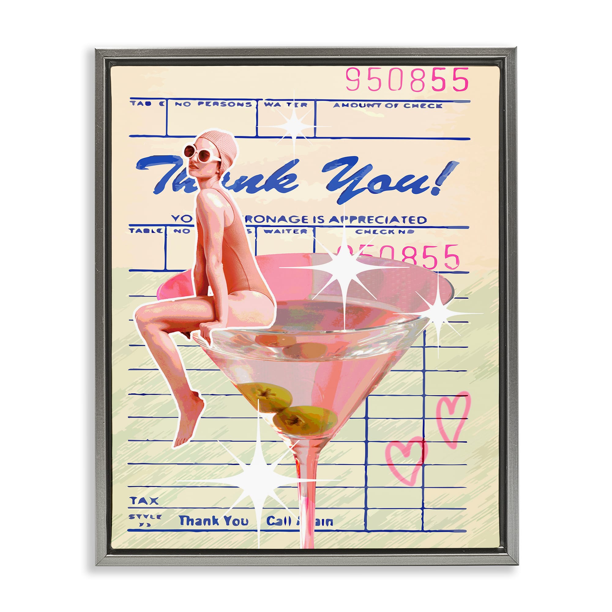 Stupell Industries BT-093-FFL-16X20 Retro Vintage Restaurant Check Gray Framed Floater Canvas Wall Art By Lil Rue 17 x 21