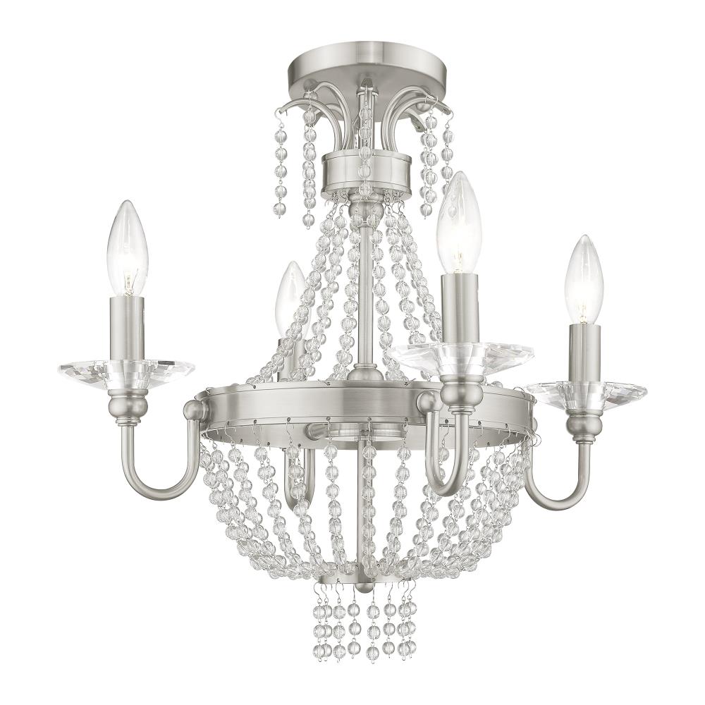 Brushed Nickel Mini Crystal 4-Light Candle Chandelier