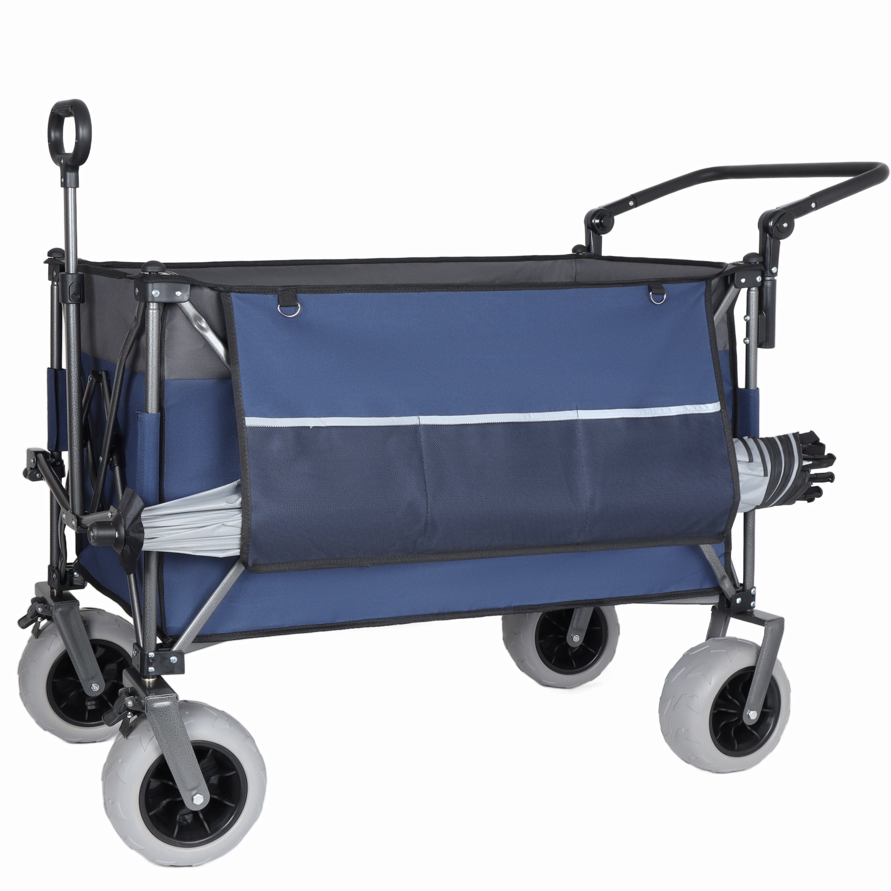 TATAHANCE - Multi-Functional Push-Pull Folding Wagon Cart with Rotating Handle Blue Gray