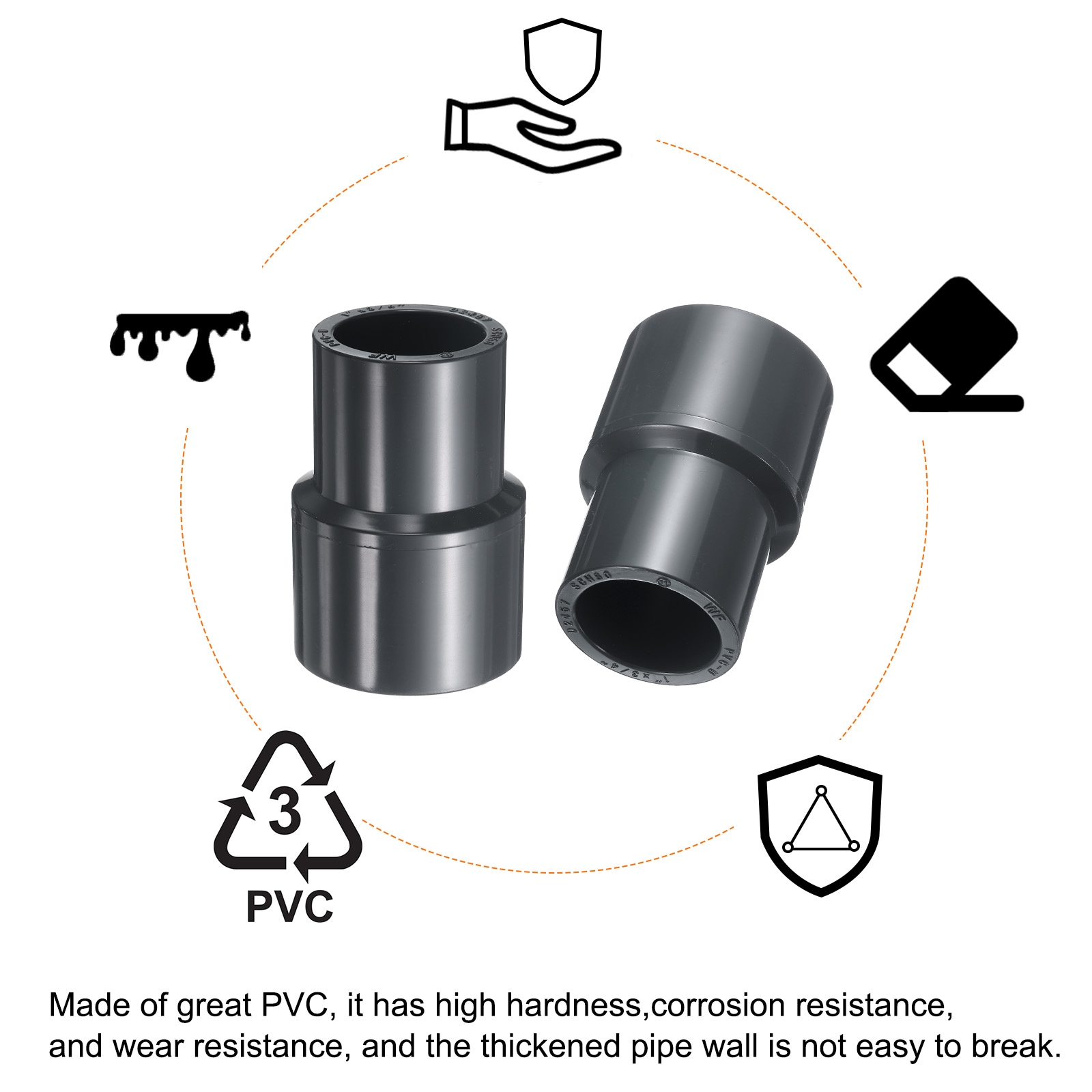 Harfington 3pcs PVC Reducing Coupling 1 x 3/4 Inch DWV Pipe Fittings ...