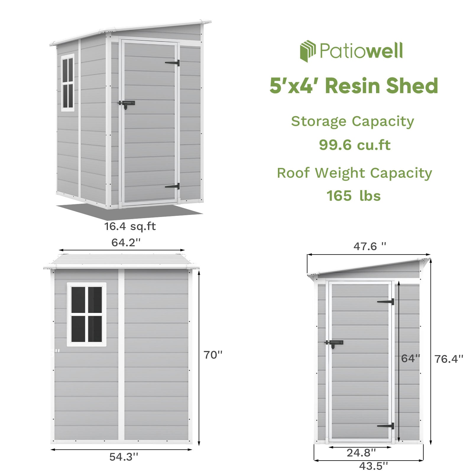 Patiowell 5-ft x 4-ft Lean-to Resin Storage Shed (Floor Included) in ...