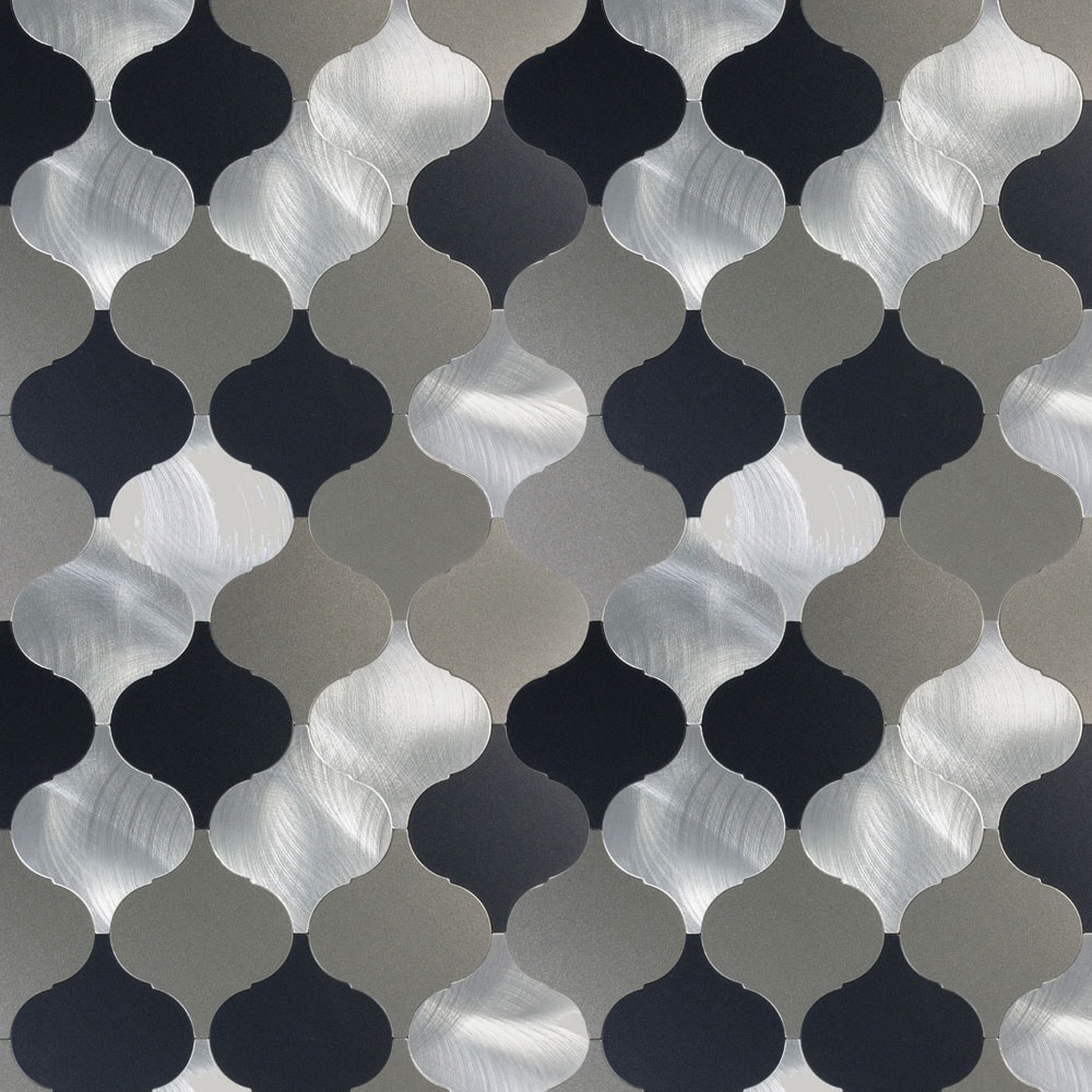 Peel&Stick Mosaics LW22081173 Peel and Stick Pewter Droplets Silver 9-in x 10-in Metallic Metal Patterned Arabesque Mosaic Wall Tile (0.617-sq. ft/ Piece)