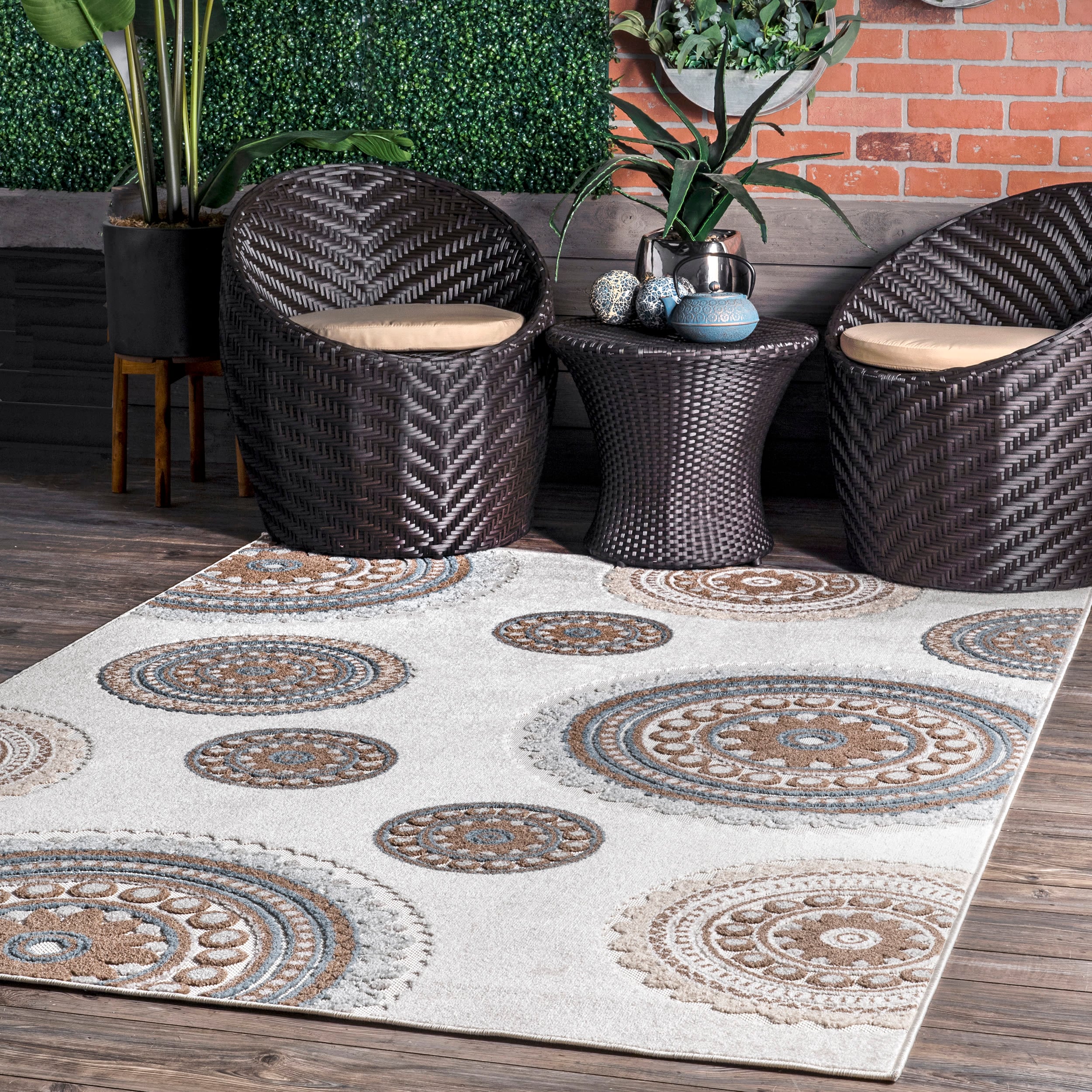 nuLOOM BDSZ11A-6709 6 x 9 (ft) Loomed Polypropylene Beige Rectangular Indoor/Outdoor Geometric Area rug