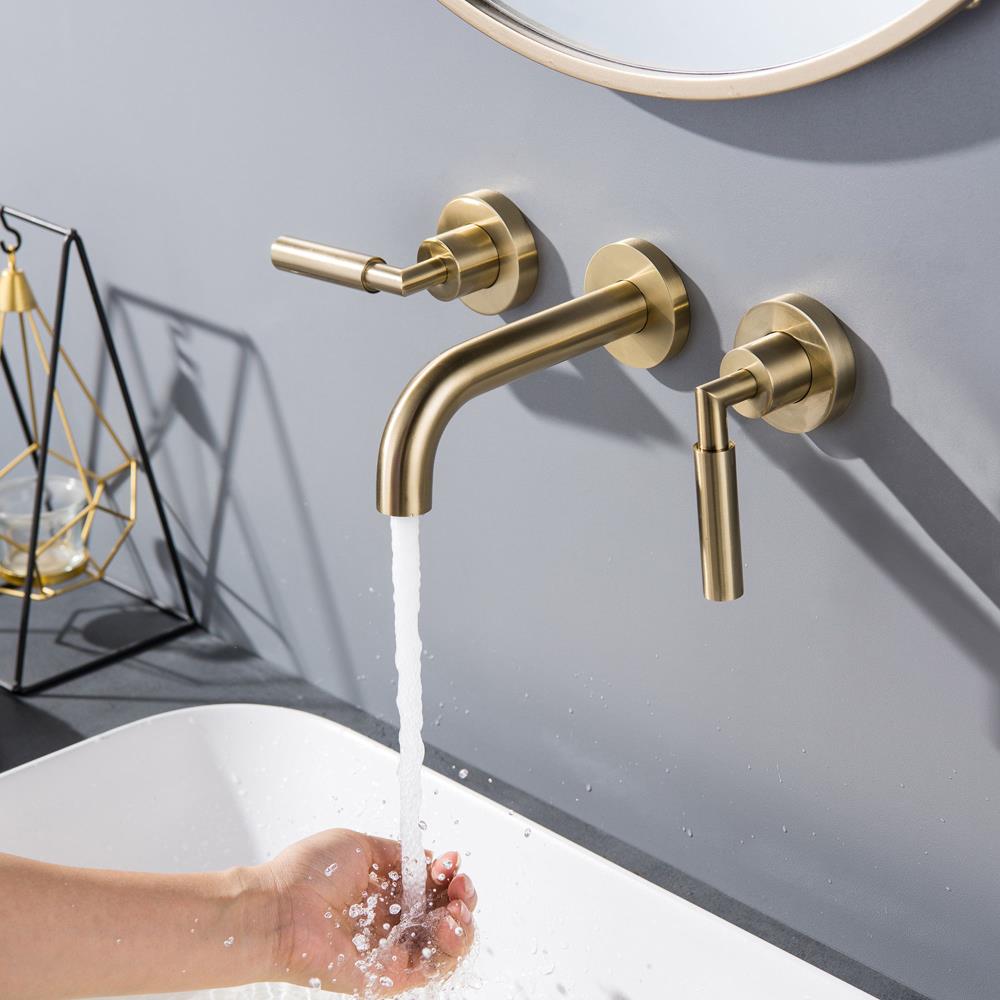 Parrot Uncle Gold Brushed Wall-mount 2-Handle WaterSense Bathroom Sink ...