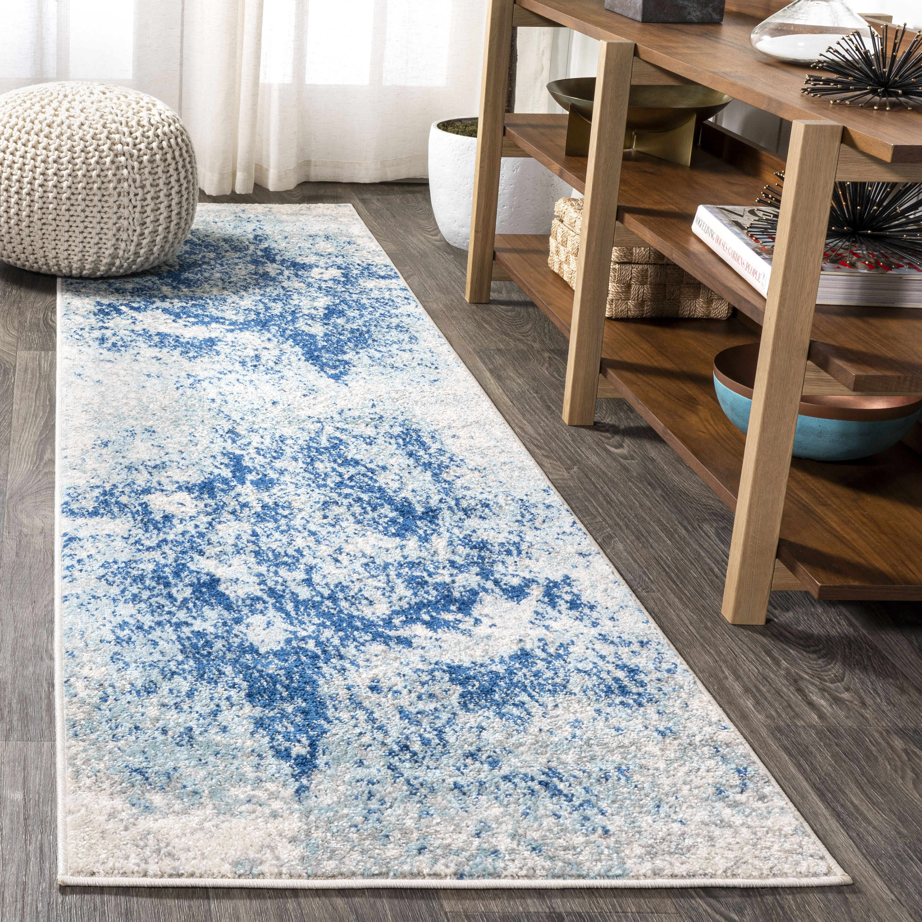 JONATHAN  Y CTP109B-28 Contemporary POP Dune 2 x 8 (ft) Loomed Polypropylene Cream/Blue Rectangular Indoor Abstract Vintage Runner rug