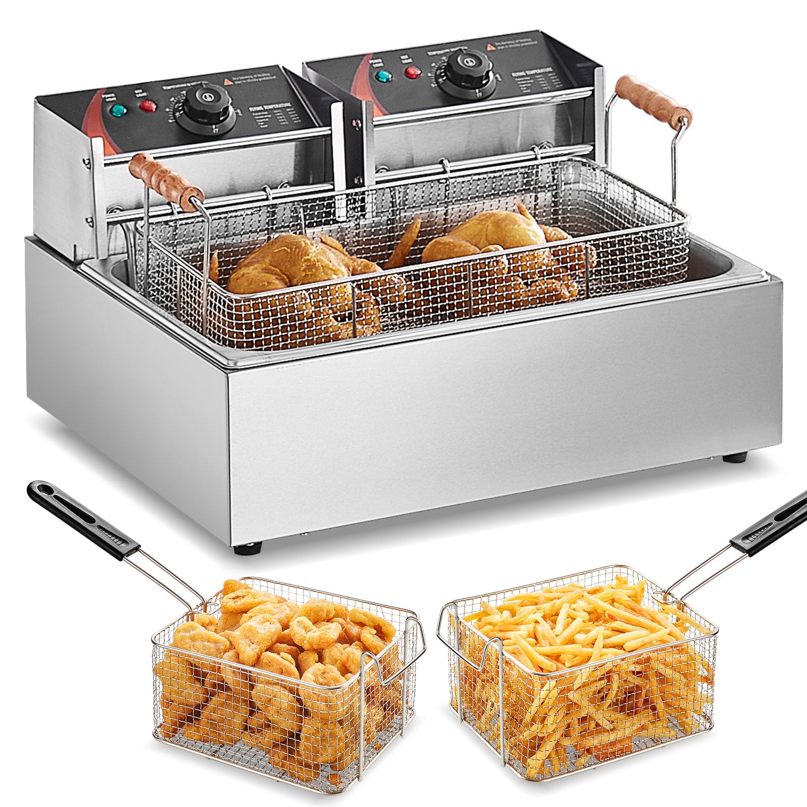 VEVOR SCDGDZGDGJCK07050V1 Commercial Deep Fryer  3000W Electric Turkey Fryer with 3 Removable Baskets  Large Capacity 18Qt / 17L Stainless Steel Countertop Single Oil Fryer  for Kitchen Restaurant Use  Silver