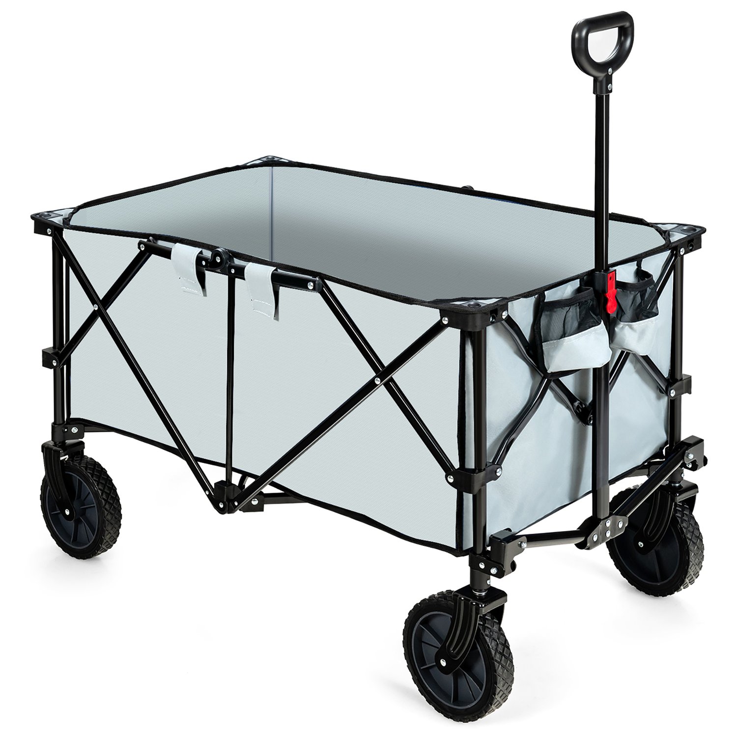Goplus CSHY001008 Folding Collapsible Wagon Utility Camping Cart With Wheels and Adjustable Handle Grey