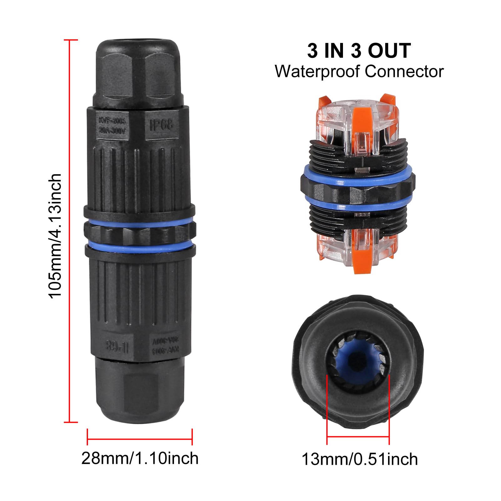 Aoibox 6 Piece IP68 Waterproof Outdoor Junction Box Cable Connector for ...