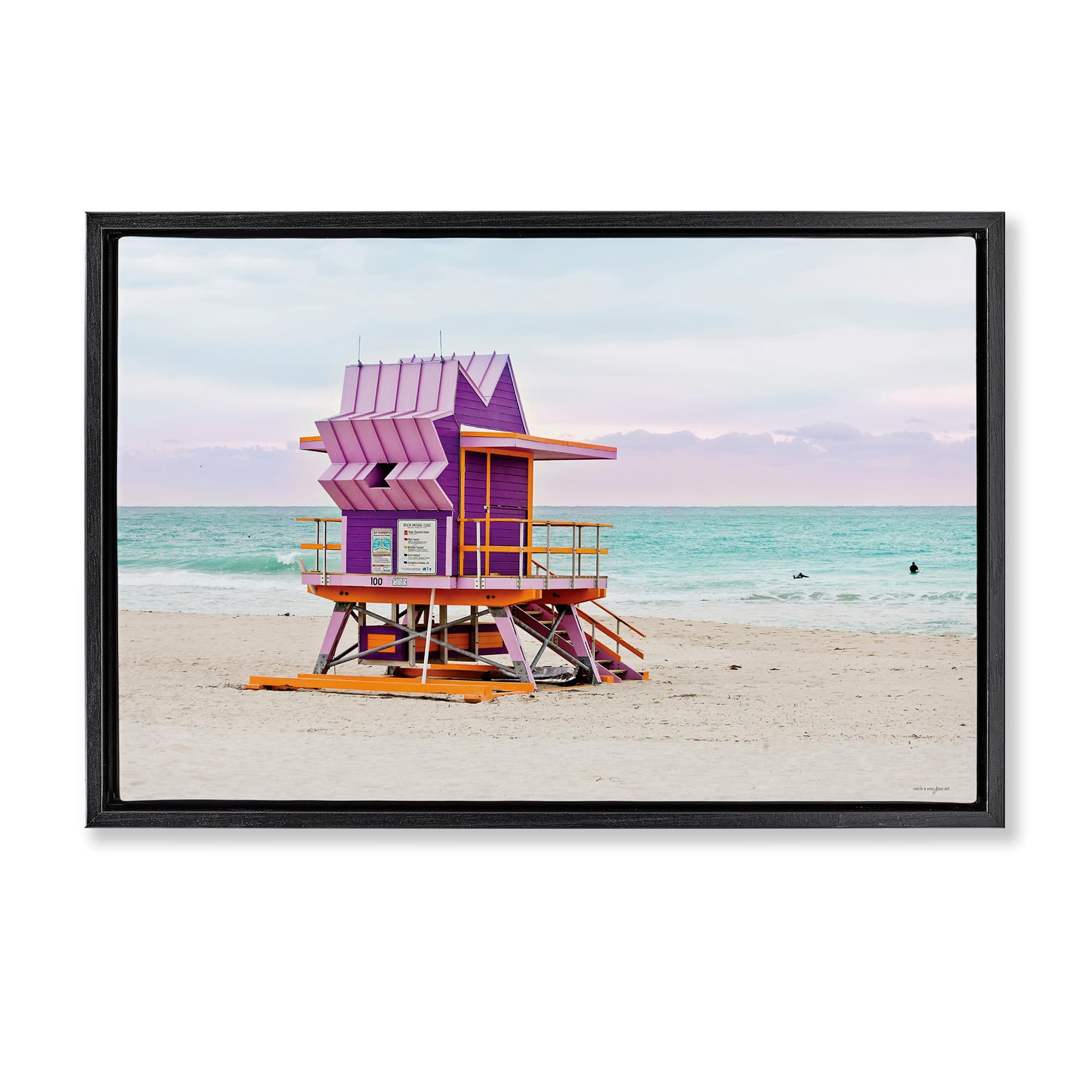 Stupell Industries BT-557-FFB-16X24 Purple Lifeguard Building Black Framed Floater Canvas Wall Art By Seven Trees Design 25 x 17
