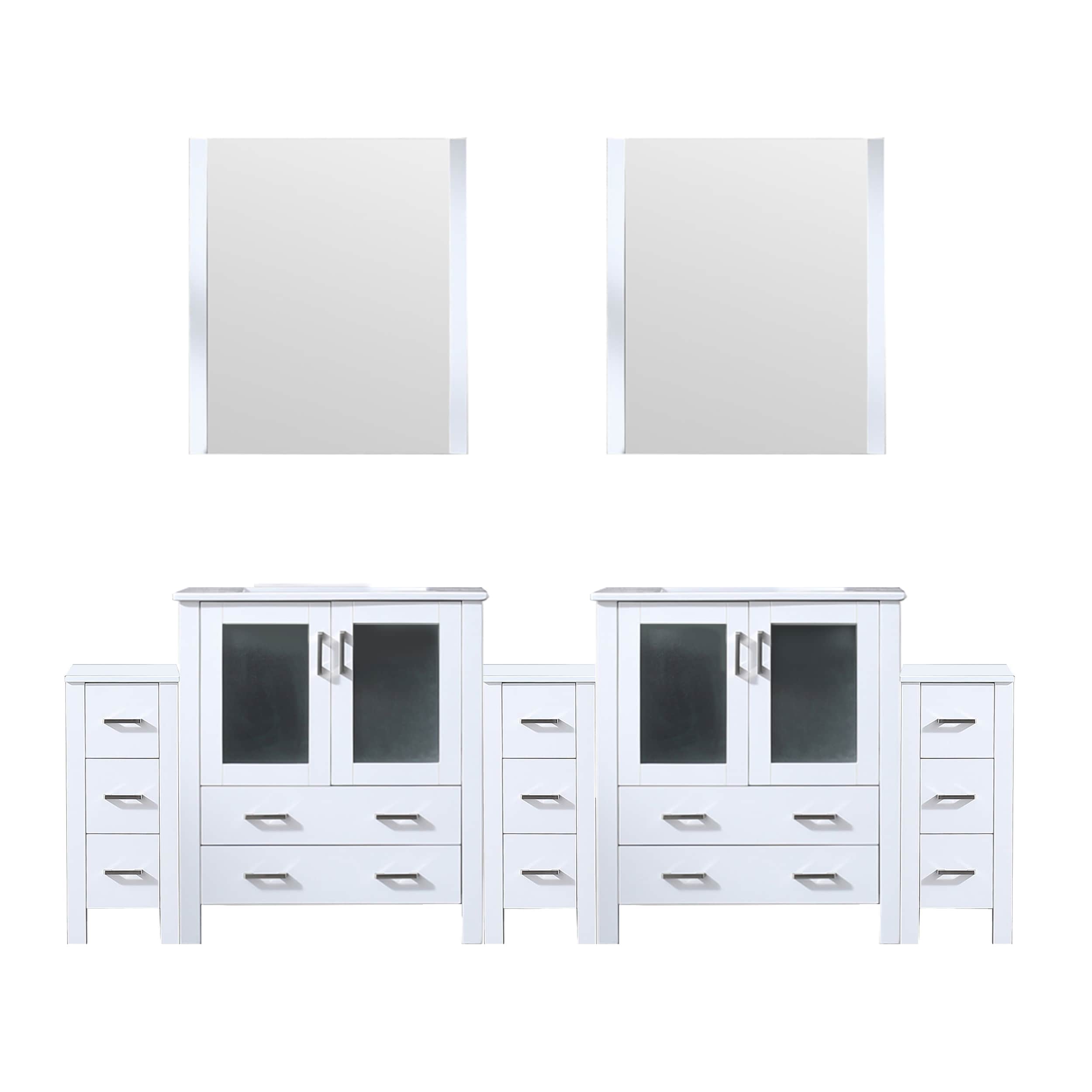 Lexora LVV96D30A610 Volez 96-in White Double Sink Bathroom Vanity with White Ceramic Top (Mirror Included)