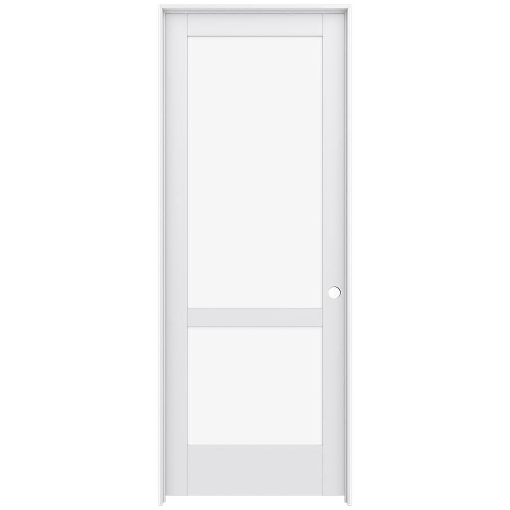 JELD-WEN LOWOLJW221100663 36-in x 96-in Primed Solid core 2-panel square Clear glass Left hand Smooth Primed MDF Flat Jamb Single Prehung Interior Door