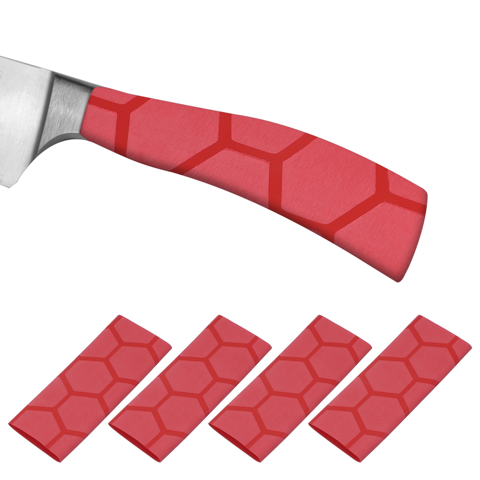 PATIKIL Cutting Knife Handle Heat Shrink Sleeve 1.4x4.9 Inch 4pcs Chef Cutter Non Slip Wrap for Kitchen Knife Management Red Hive Pattern #S26051300UX1946