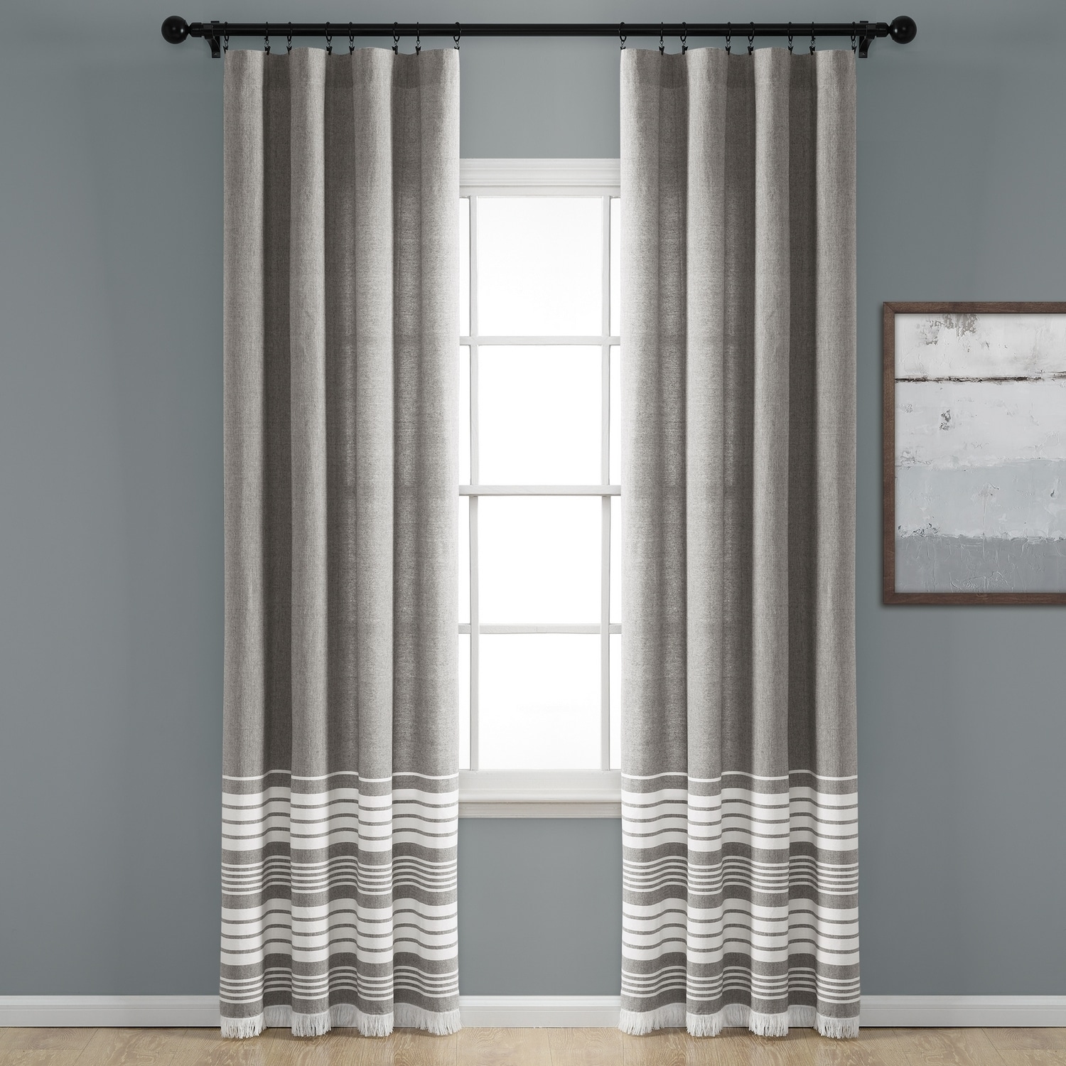 Lush Decor 16T004545 84-Inches Gray Floral Rod pocket Curtain panel pair