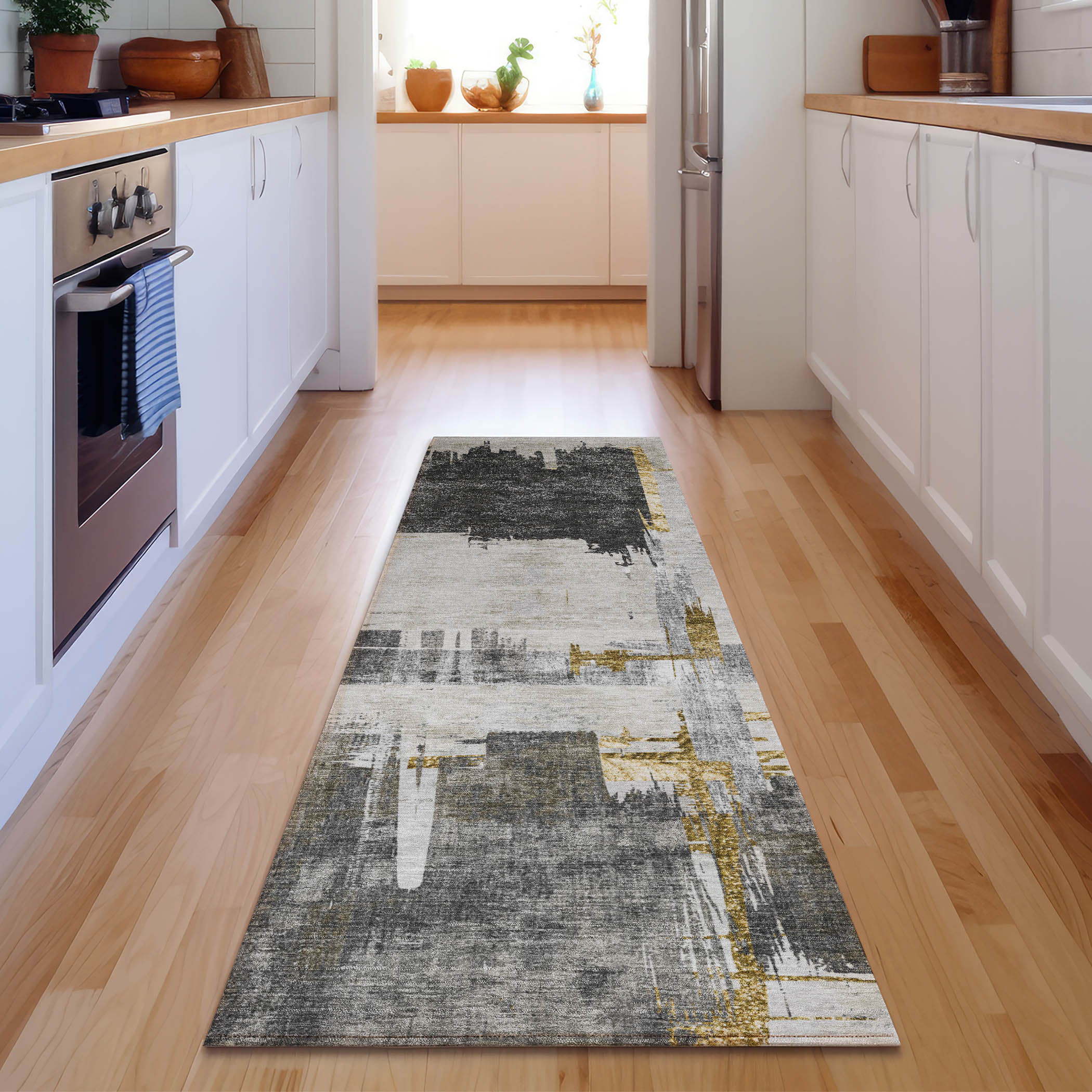 Addison Rugs AMF624GY2X8 Mayfield AMF624GY 2 x 7 (ft) Polyester Gray Rectangular Indoor Abstract Machine washable Runner rug